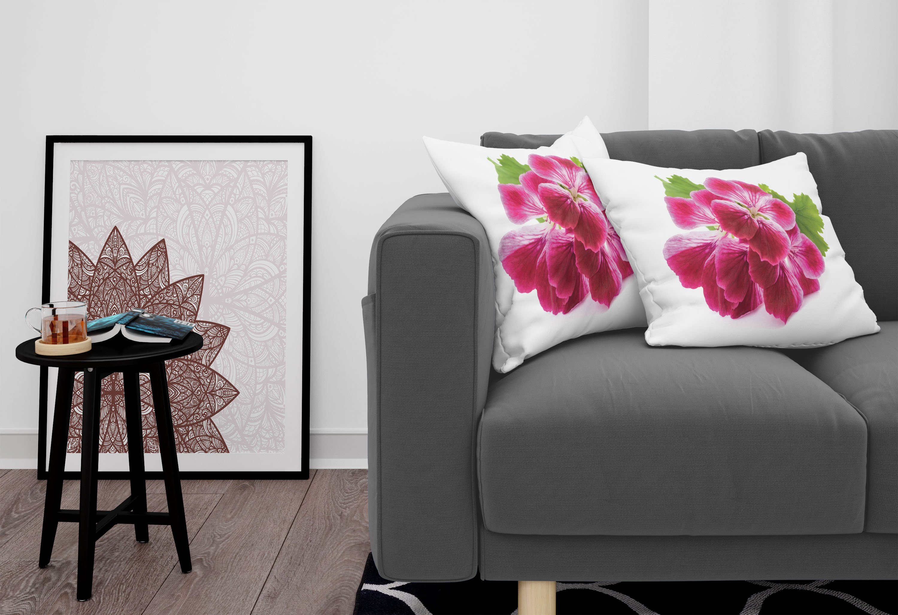 Modern Up Close Kissenbezüge Abakuhaus Blume Einzelne Doppelseitiger Accent Pelargonien Stück), Digitaldruck, (2