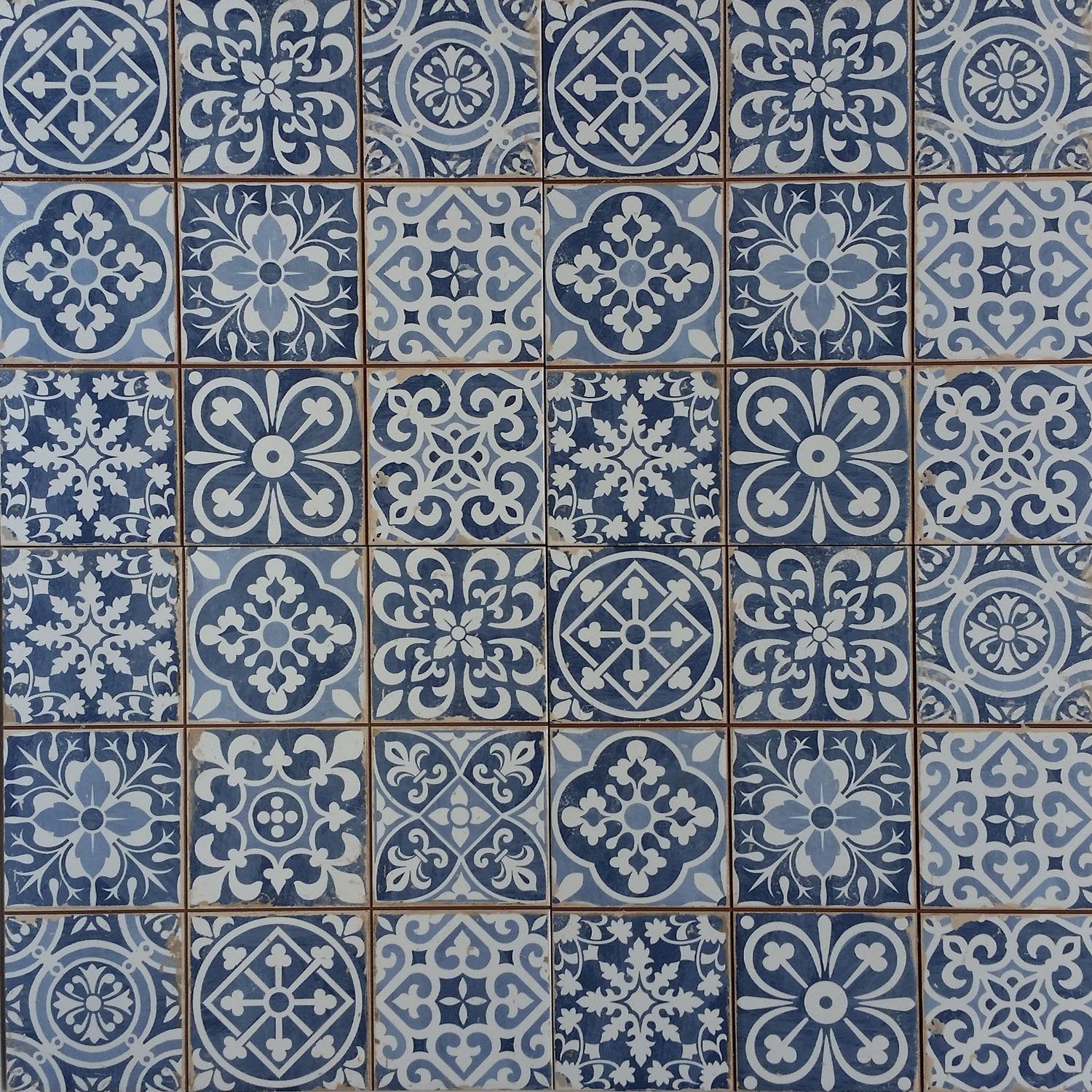 Casa Moro Bodenfliese Marokkanische Fliesen Rahel Blau Patchwork 33x33 cm, Blau, Vintage Bodenfliesen, FL2112, Retrofliesen Keramikfliesen als Wandfliesen