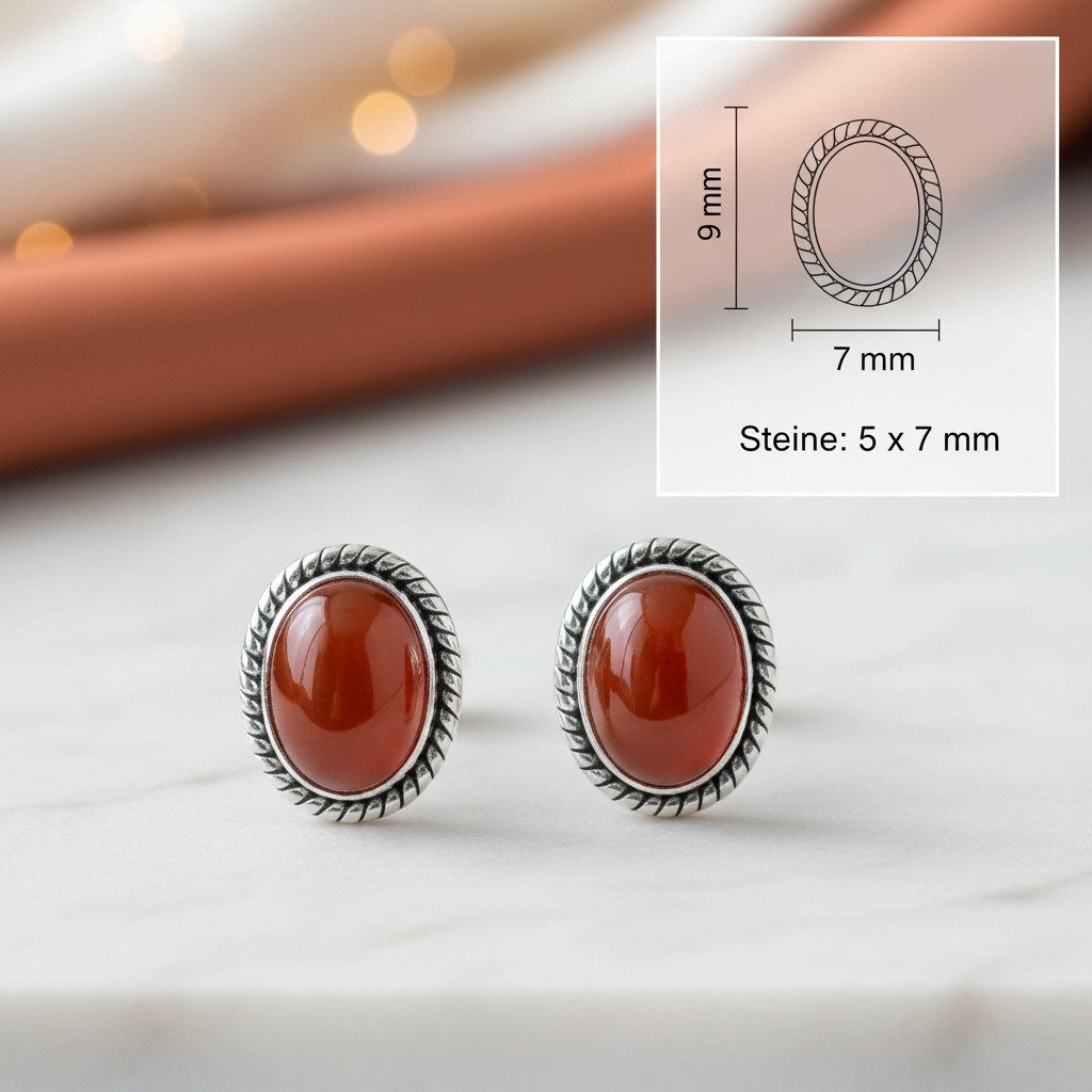 mantraroma Paar Ohrstecker NOHA aus 925 Silber mit Karneol (Paar, Paar Ohrringe mit Schmuckbeutel), 925 Sterling Silber Ohrringe für Damen