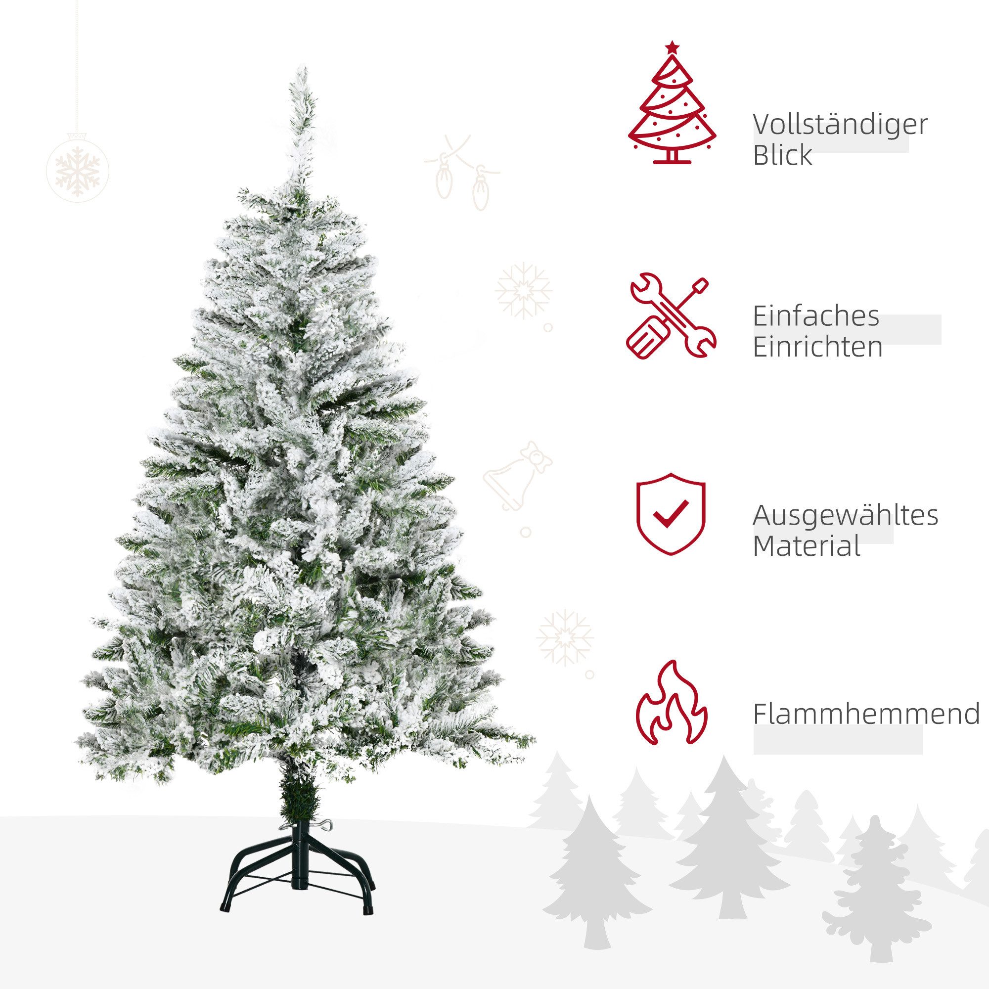 HOMCOM Künstlicher Weihnachtsbaum Kiefernbaum mit Schnee, 750 Spitzen Christbaum, Metallständer, Kiefer, für Weihnachtsfest, Indoor, grün+weiß – Bild 4 von 5
