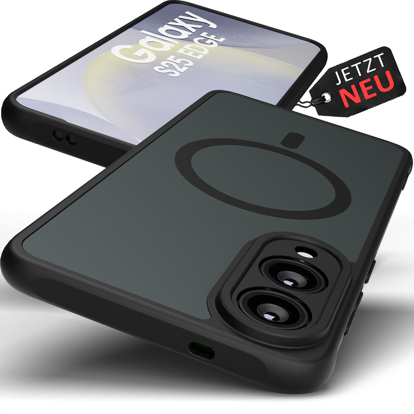 GreenHec Handyhülle Samsung Galaxy S25 EDGE Hülle Schwarz, Cover Schutzhülle MagSafe 6,2 Zoll, Kameraschutz Magnetring Schwarz, Schutzhülle stoßfest