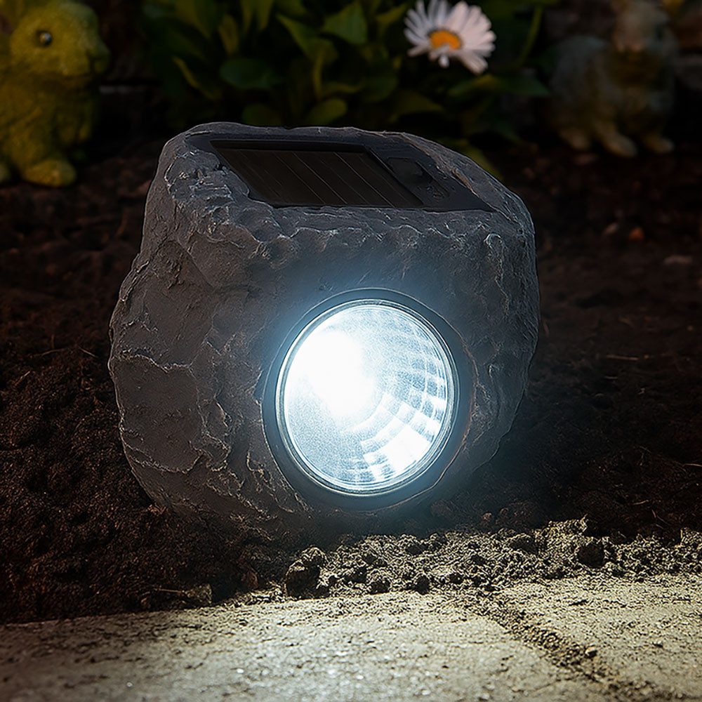 GLOBO LIGHTING LED Solarleuchte, LED-Leuchtmittel fest verbaut, Neutralweiß, Solarleuchte Steinoptik LED Außenlampe Gartendeko grau Balkon