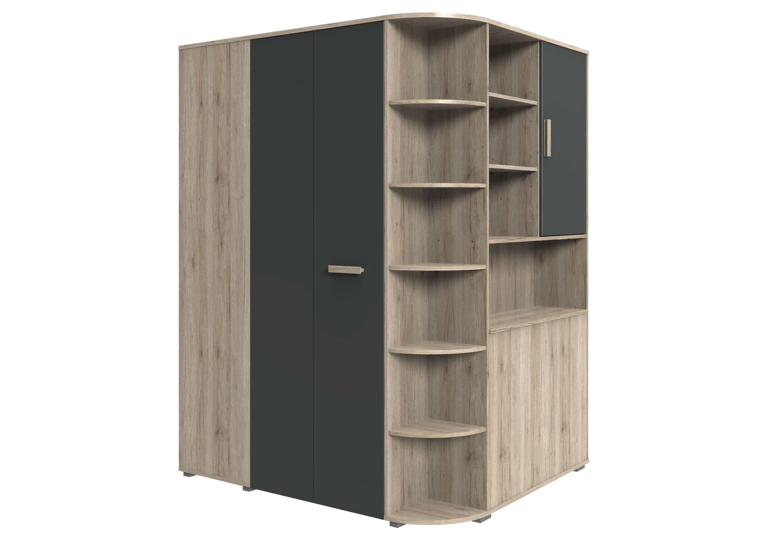 Stylefy Kinderkleiderschrank Karoline II (Kleiderschrank, Mehrzweckschrank) mit viel Stauraum, aus Holzwerkstoff, höhenverstellbare Einlegeböden, Design Modern, made in Europa Sanremo Eiche - Graphit