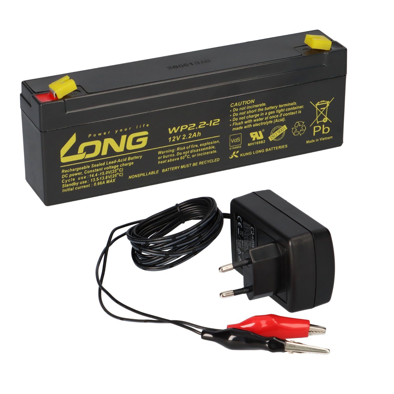 Akkuman.de AGM BLEI AKKU BATTERIE 12V 2,2Ah + LADEGERÄT Bleiakkus