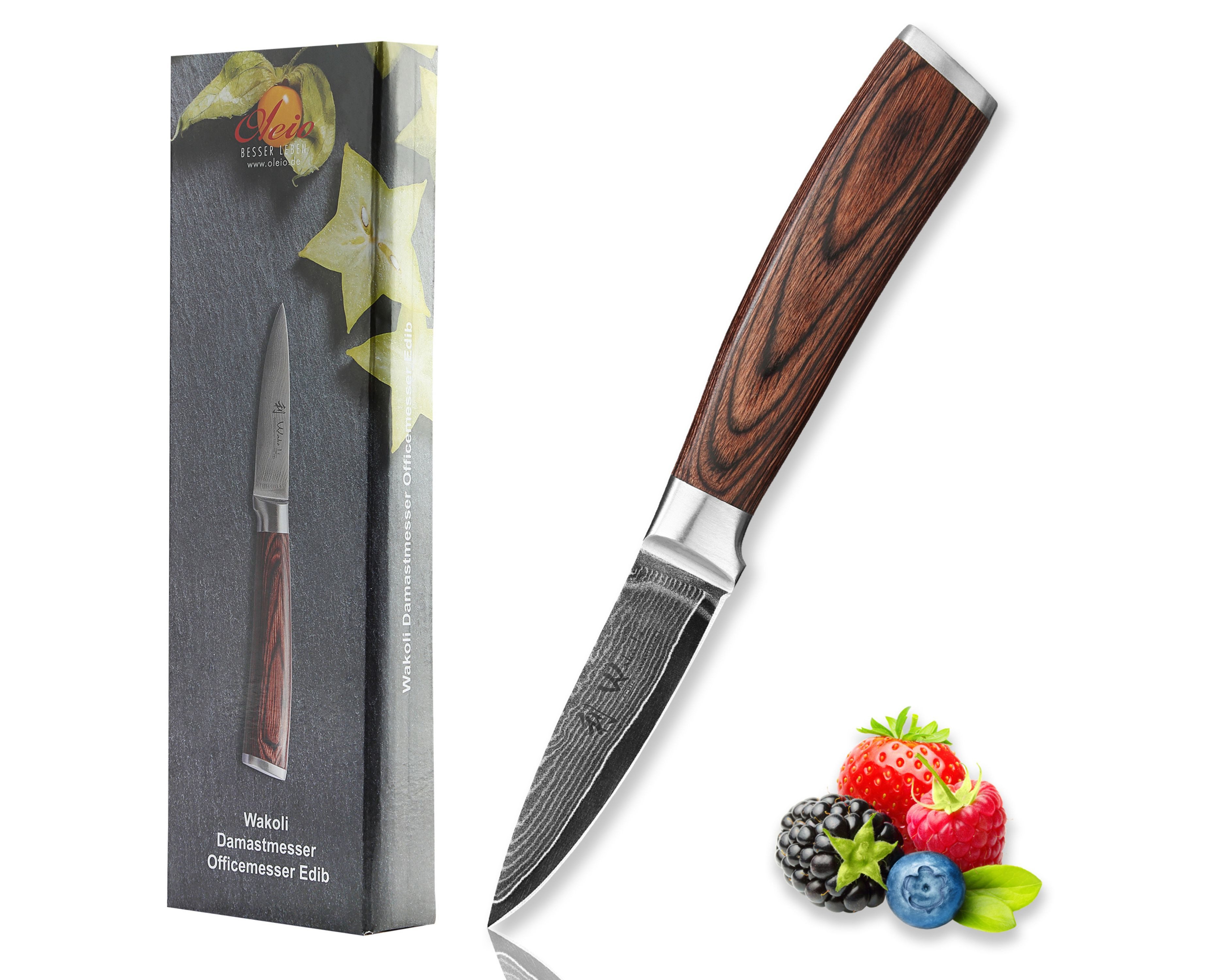 Wakoli Damastmesser EDIB Officemesser Gemüsemesser Kochmesser 8cm Klinge Pakkaholzgriff, Küchenmesser aus 67 Lagen Damaststahl mit VG10 Kern inkl. Geschenkbox