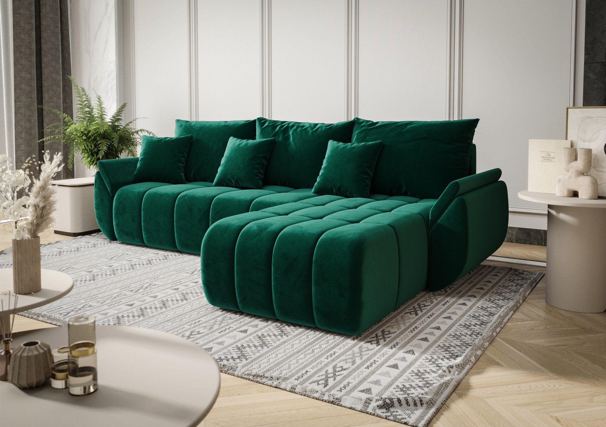 Fun Möbel Ecksofa Schlafsofa Sofa Louise in Stoff Monolith, Ottomane Links oder Rechts, Rundumbezug und ausziehbare Liegefläche