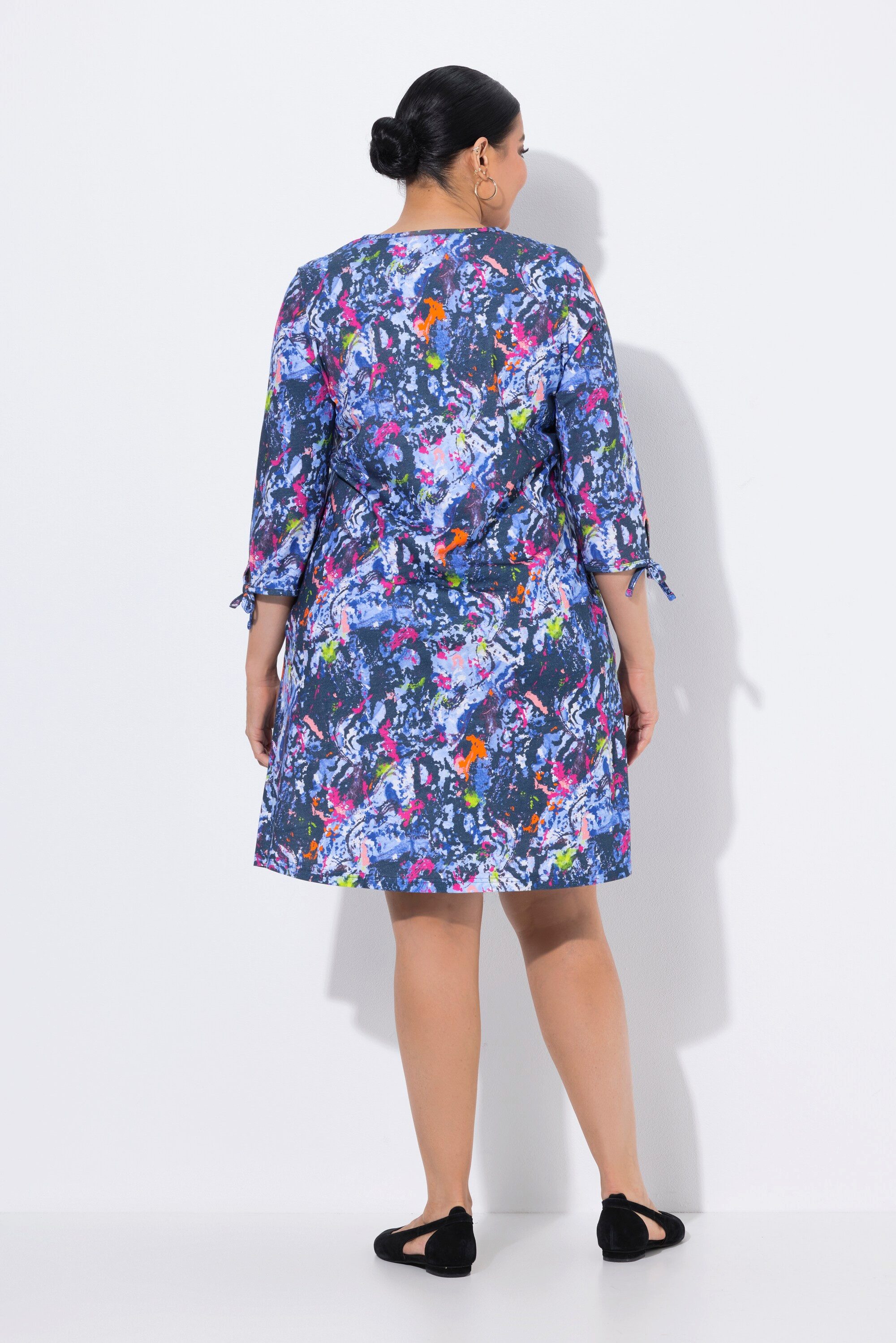 Ulla Popken Jerseykleid Jerseykleid A-Linie Tunika-Ausschnitt 3/4-Arm