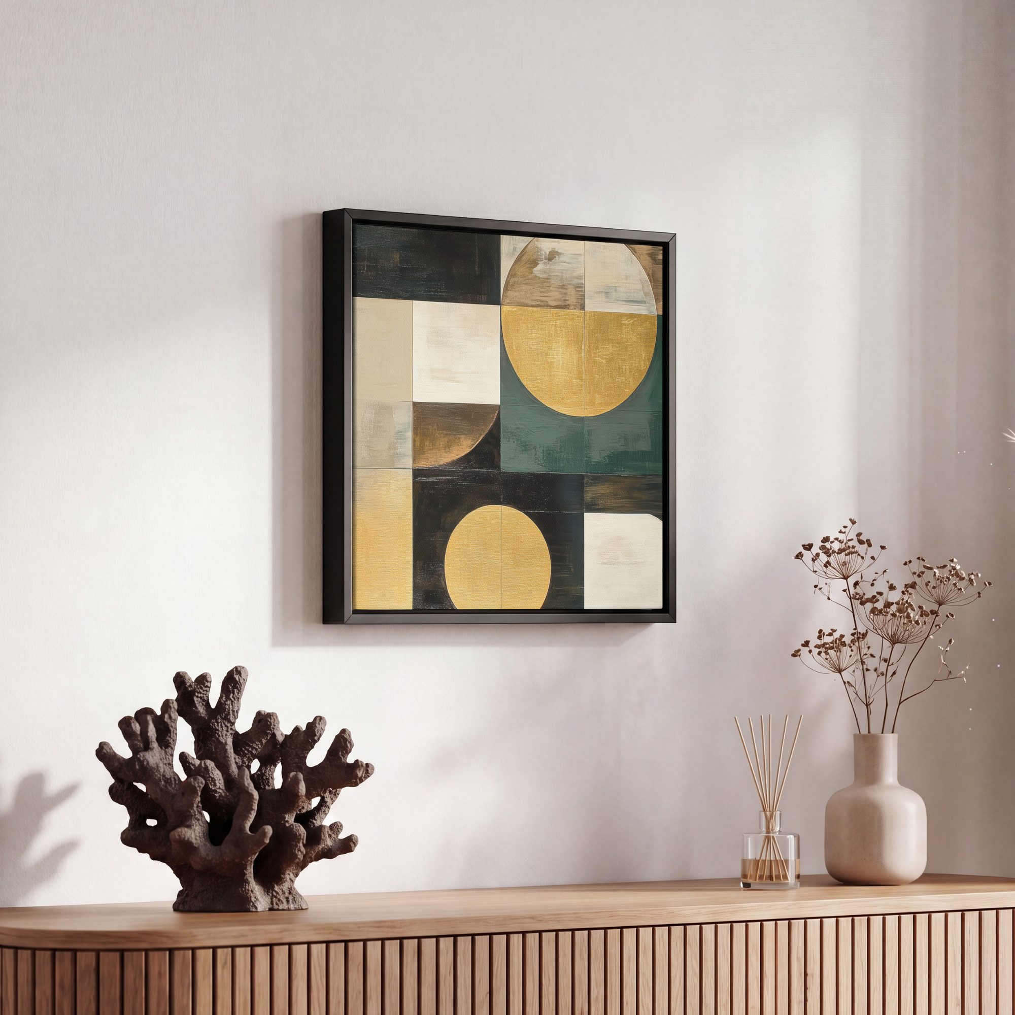 OneMillionCanvasses® Leinwandbild mit Rahmen - Abstrakt - Gold - Bronze - Formen - Geometrisch, Fotodruck (1 St), Leinwand Bilder Klein, Wand Dekoration Aesthet – Bild 5 von 5