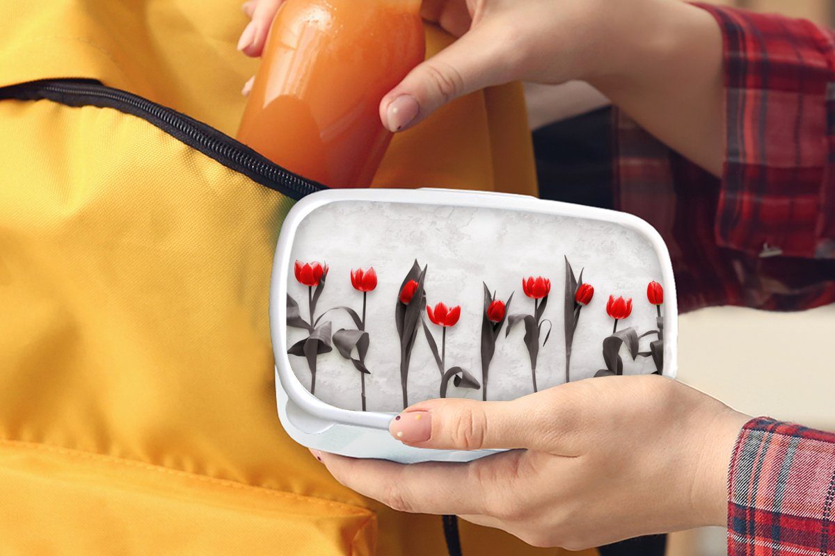 MuchoWow Lunchbox Blumen Marmor, Jungs für und und (2-tlg), Mädchen weiß Brotbox Erwachsene, - Tulpen - Kinder Brotdose, Kunststoff, für
