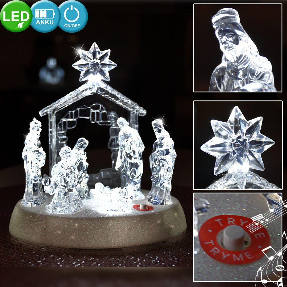 etc-shop Weihnachtsfigur, Design Leuchte Wohnraum Tisch Figuren X-MAS Musik Krippe