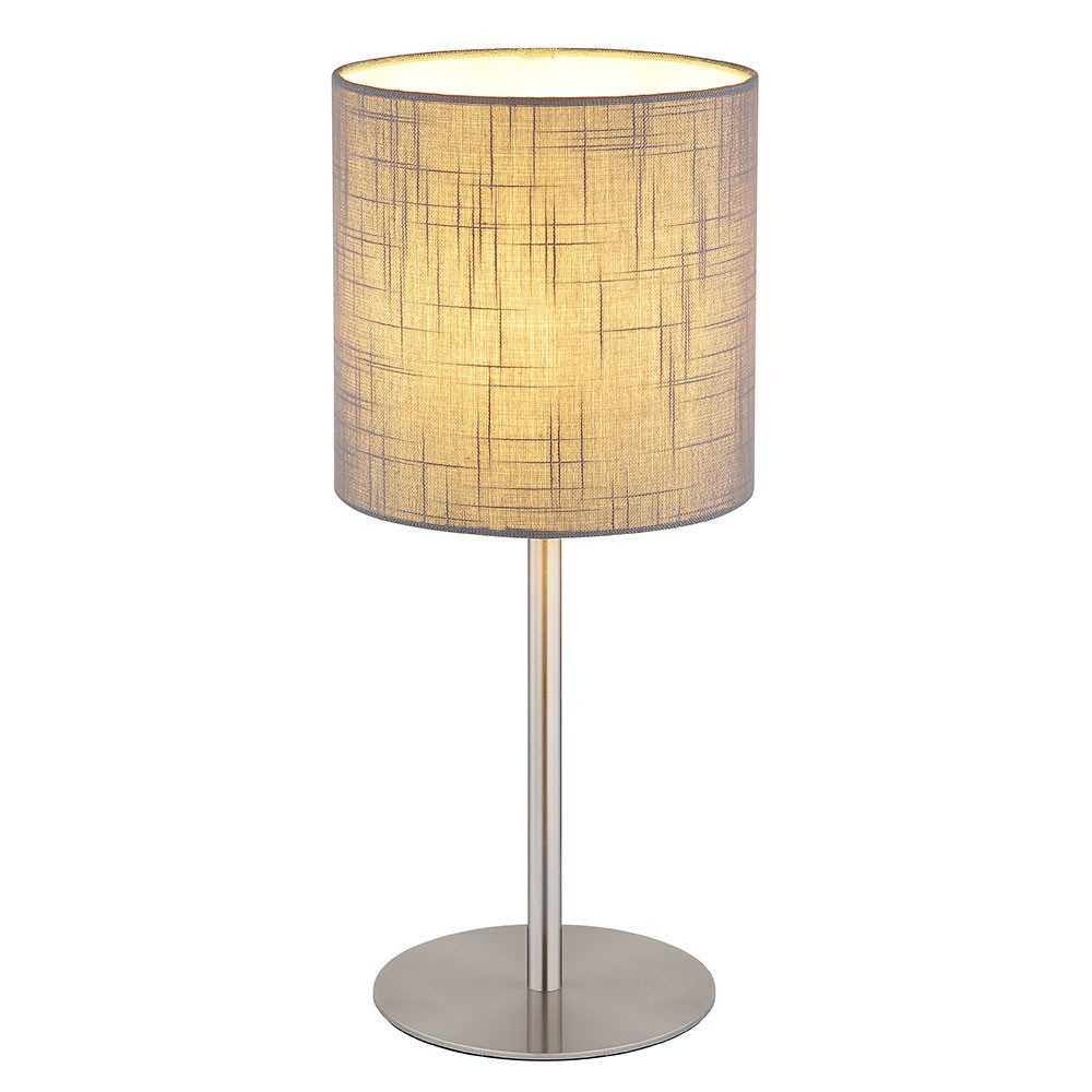 GLOBO LIGHTING Tischleuchte, Leuchtmittel nicht inklusive, Tischleuchte Beistelllampe E27 Metall Nickel matt Textilschirm grau