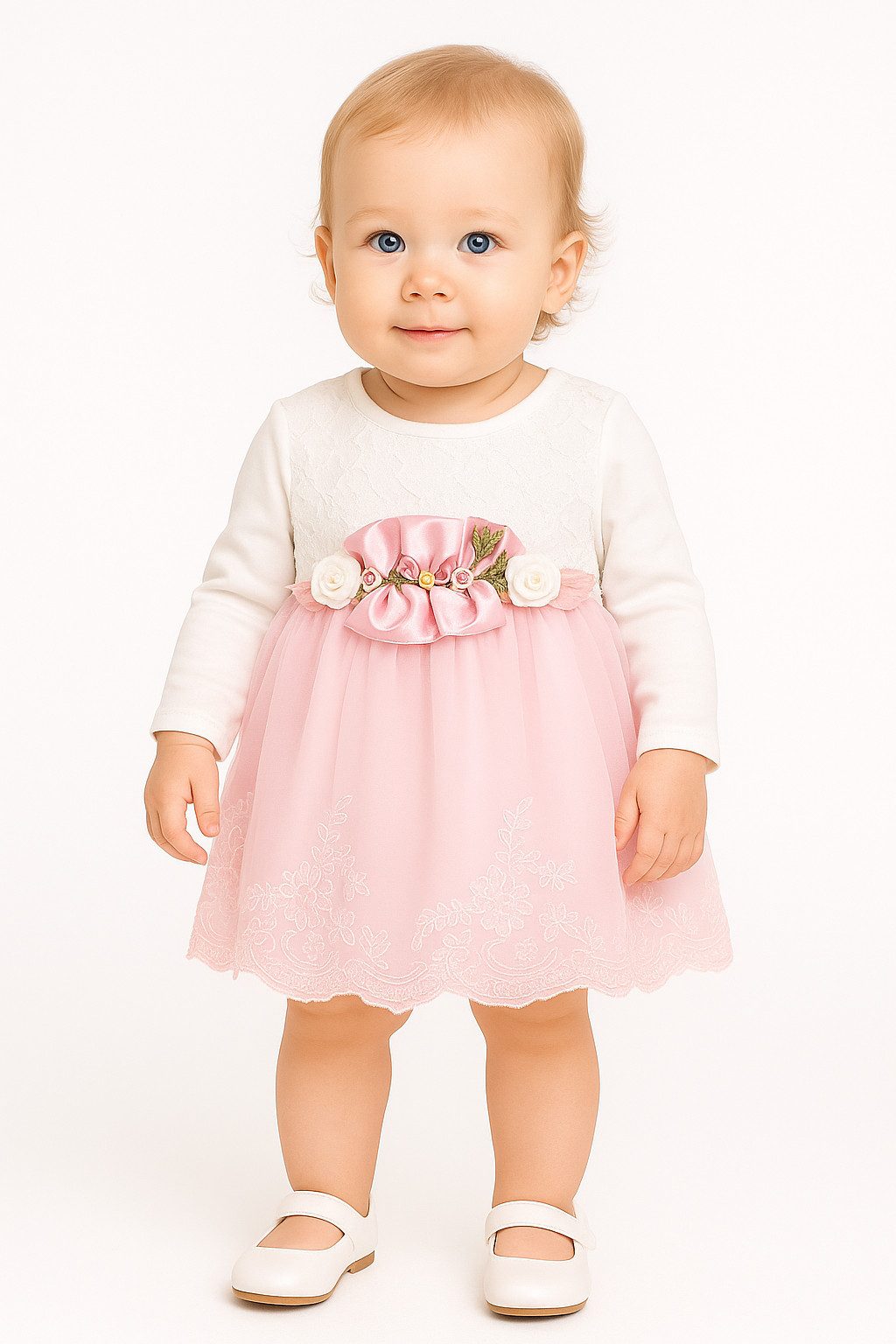 Lorey Medtec Taufkleid Prinzessin Kleid, Mädchen Kleid, Fest Kleid, 100% Baumwolle, Rosa Spitze, Tüll