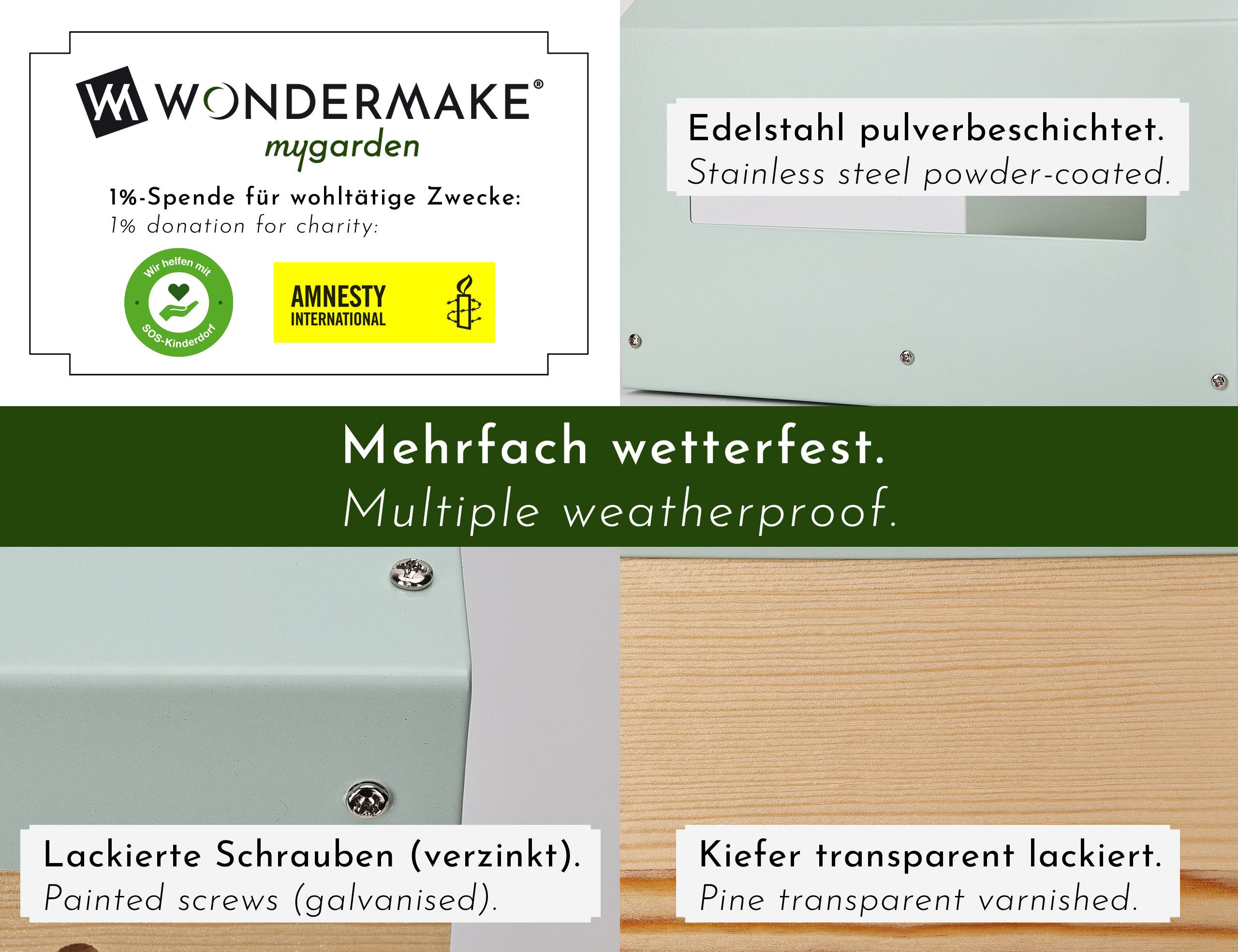 WONDERMAKE Vogelhaus wetterfest zum Aufhängen, Metall Vogelfutterhaus groß Vogelhäuschen, Design Futterhaus für Wildvögel aus Edelstahl und Holz, hängend