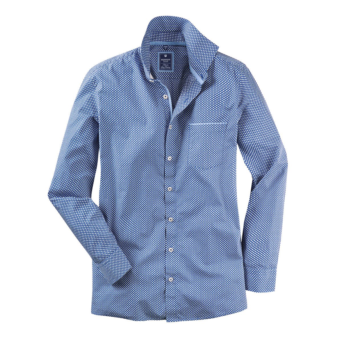Langarmhemd Redmond XXL gemustertes Langarmhemd blau-weiß