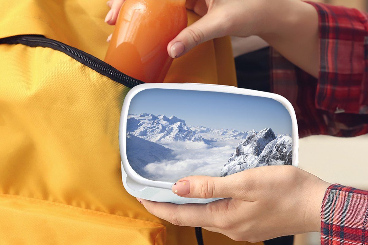 Berg, (2-tlg), Schnee für weiß Kunststoff, MuchoWow - für Mädchen - Alpen Brotbox Erwachsene, und Lunchbox Brotdose, und Jungs Kinder