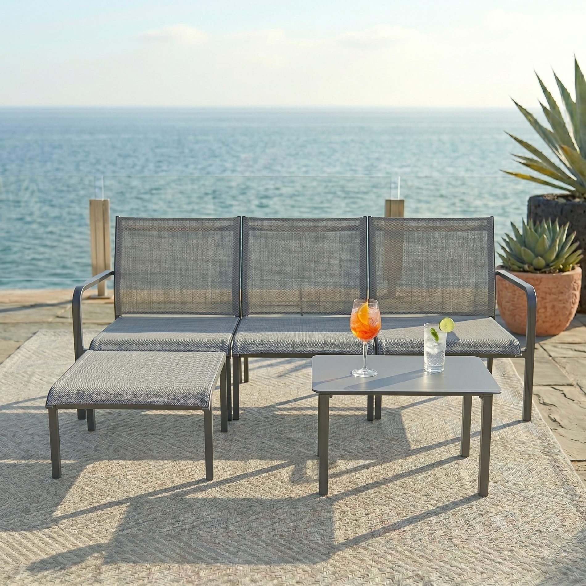 Jati & Kebon Gartenlounge-Set Dransy, Loungeset, (Spar-Set, 5-tlg), modulares Set inkl. Loungetisch, Aluminium/Textilgewebe
