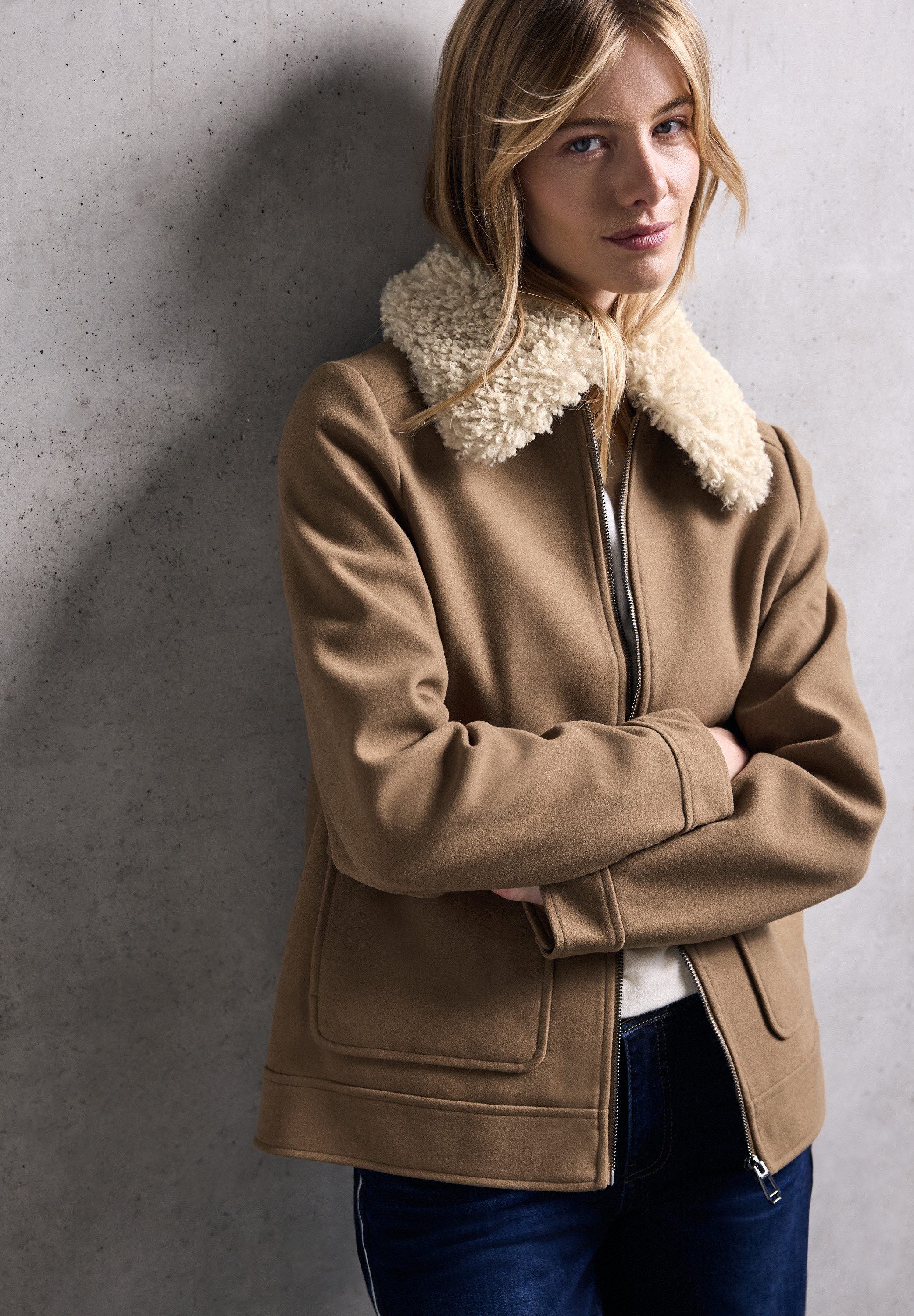 STREET ONE STUDIO Fellimitatjacke mit Kragen