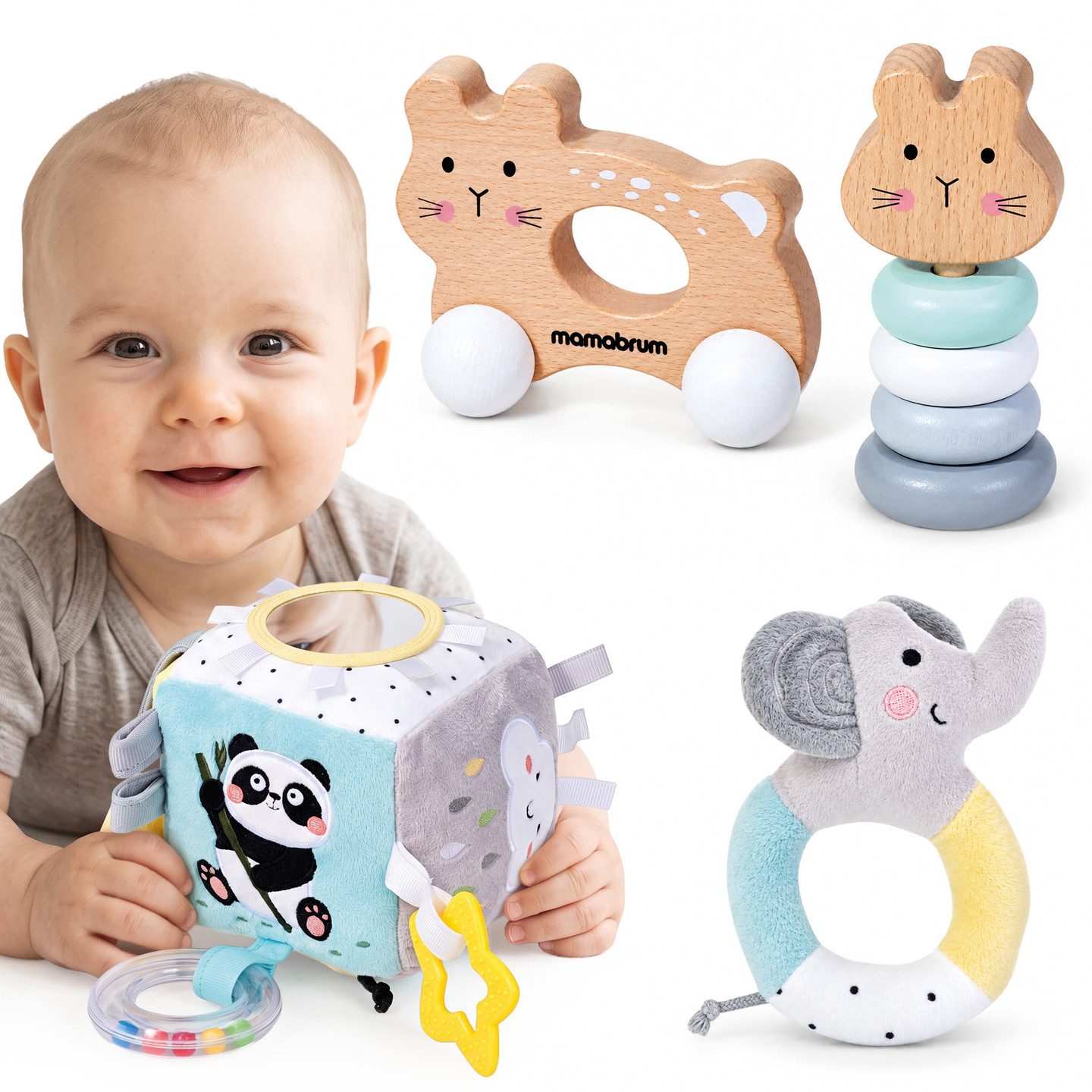 Mamabrum Spielcenter Mamabrum Baby Spielzeugset ab 9 Monaten, 4-teiliges Motorikspielzeug