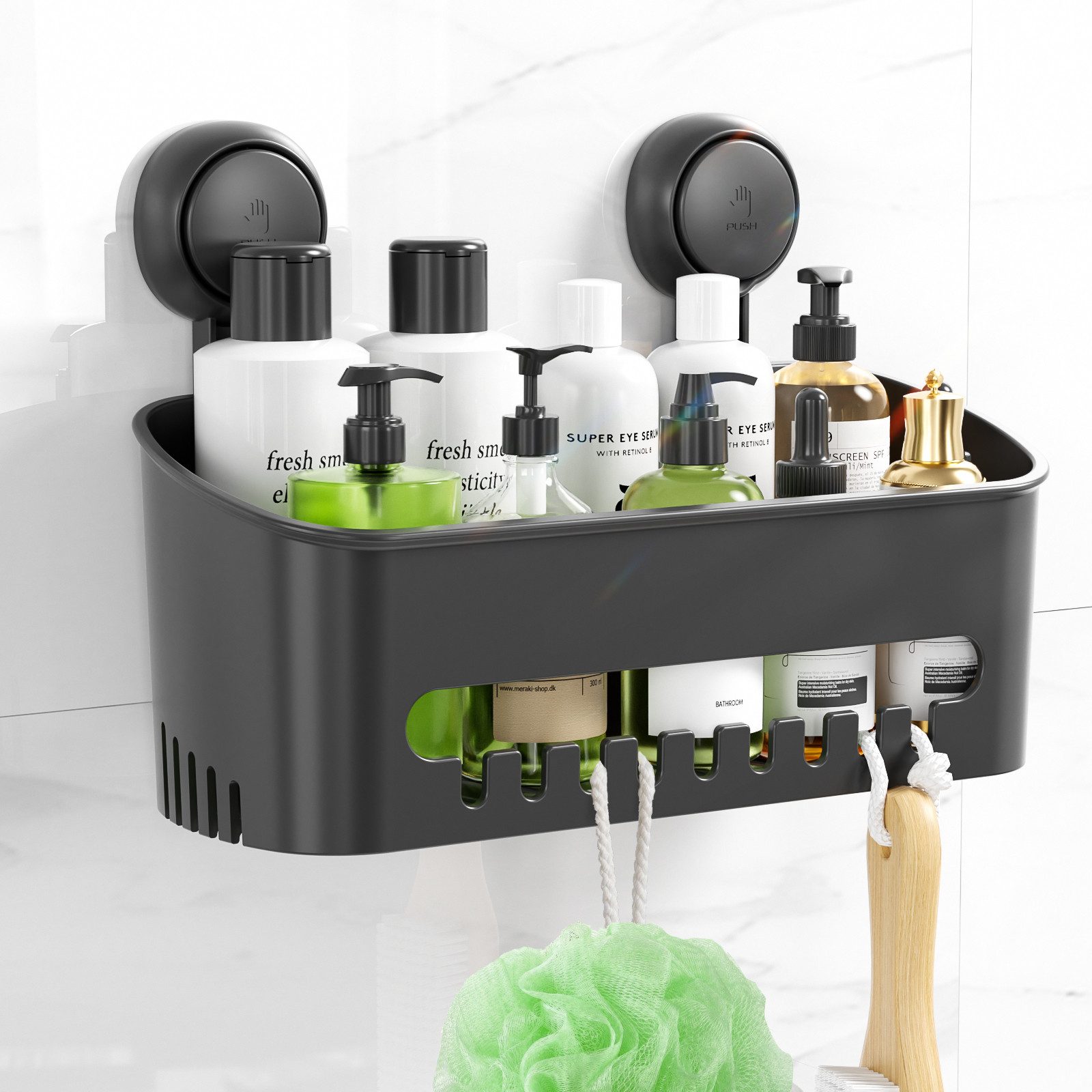 Elegear Duschkorb Saugnapf Duschablage, Duschregal Ohne Bohren, Badregal Kunststoff (2 St), Badezimmer Regal Organizer, Weiß/grau duschablage, Küchenregal 10KG