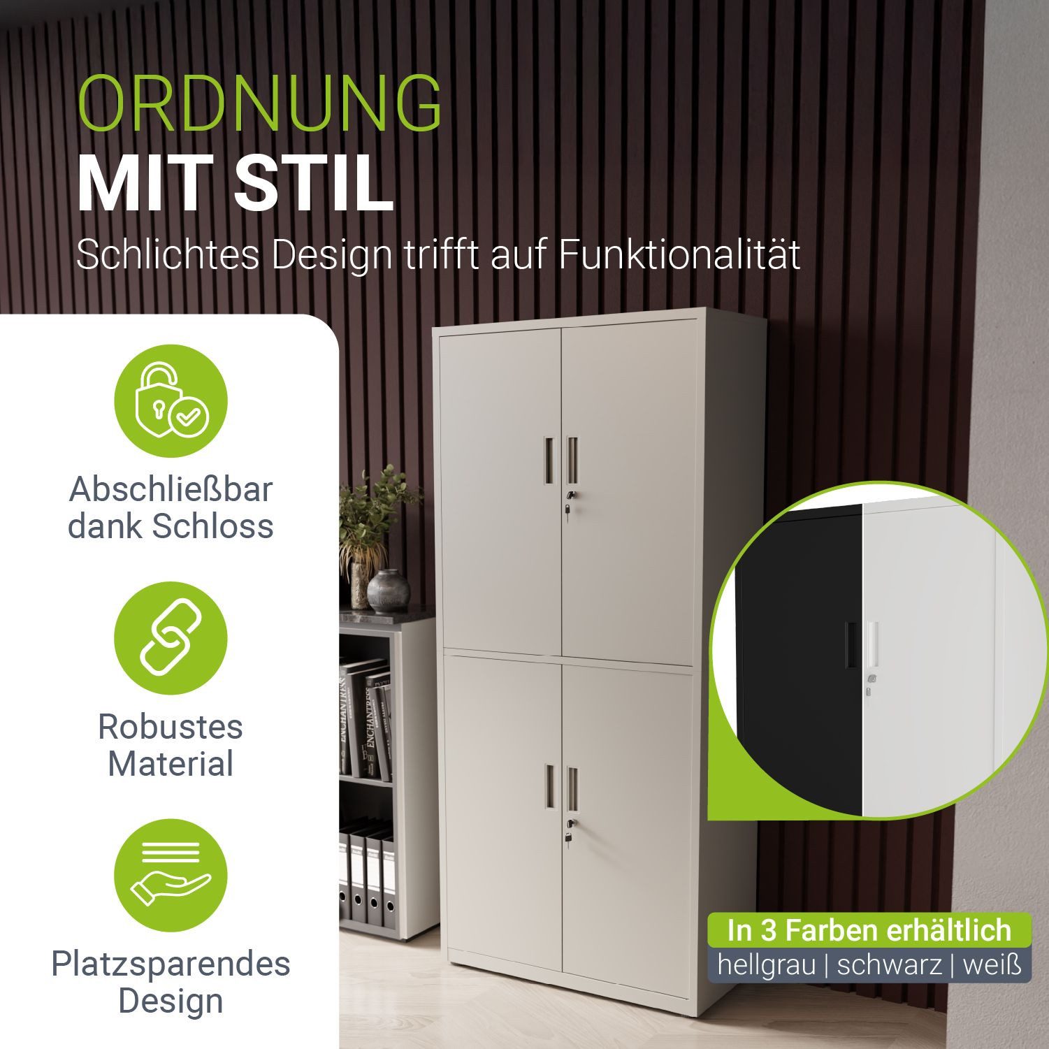 Juskys Aktenschrank abschließbarer Metallschrank, 2 Schlüssel, 3 Einlegeböden für je 45kg