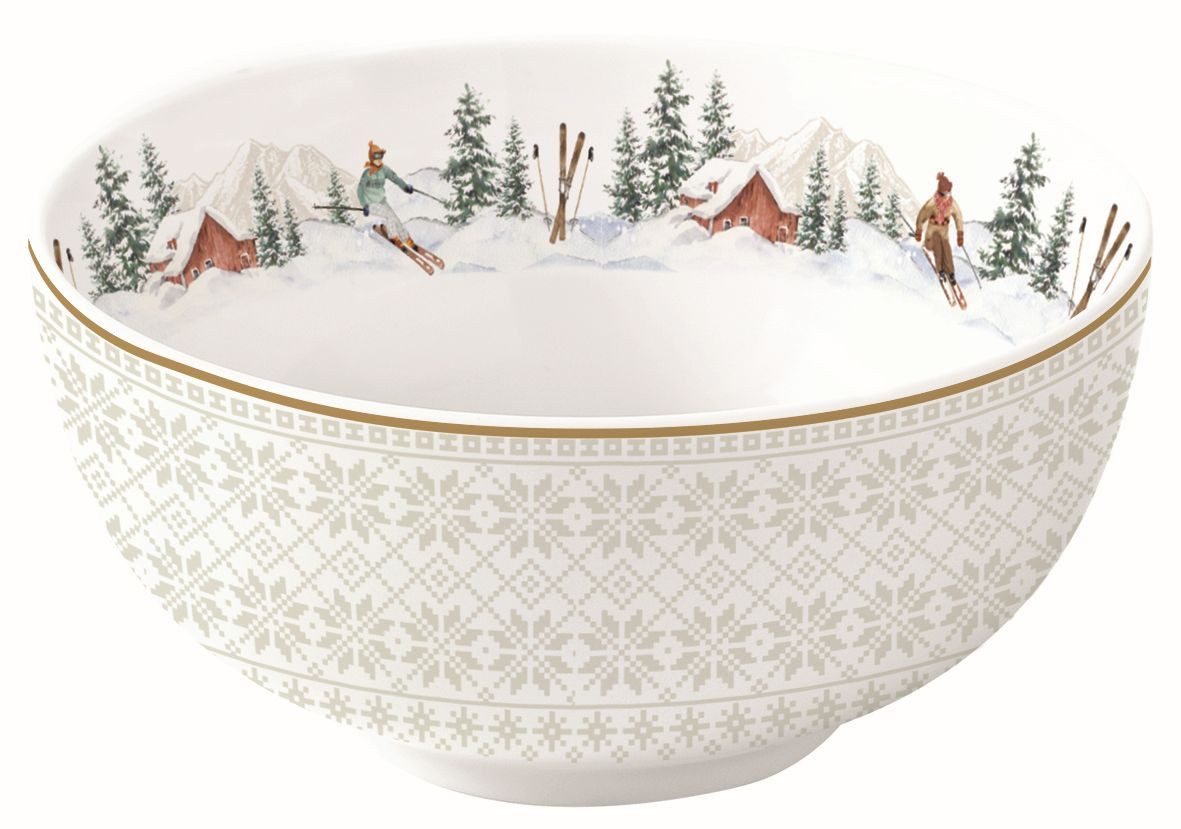 EasyLife Dessertschale Chalet, Porzellan, Handwäsche empfohlen, Weiß, Wintersport, Skifahren, Schnee, H: 5.5cm