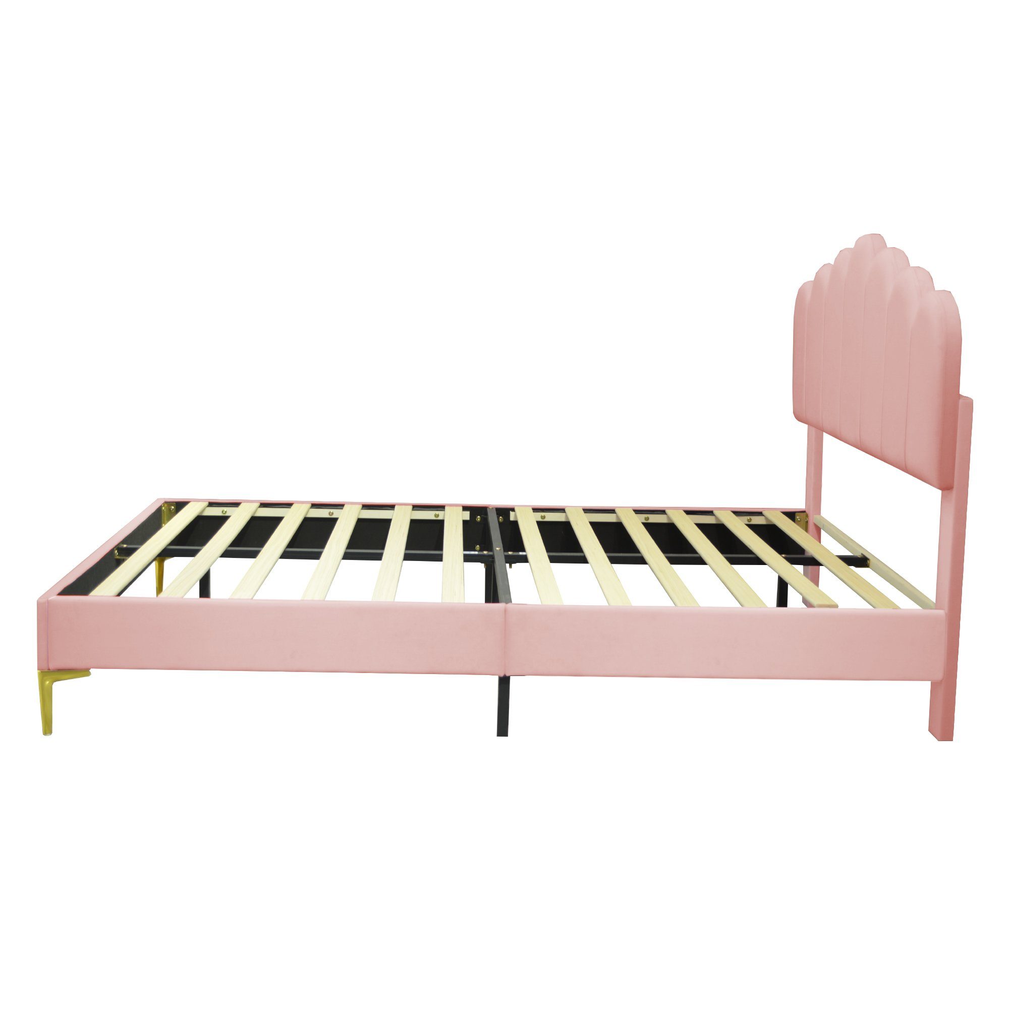 Polsterbett (Doppelbett 140 x 200 cm, ohne Matratze), mit Finger-Form & Verstellbares Kopfteil und Lattenrost, Samtstoff