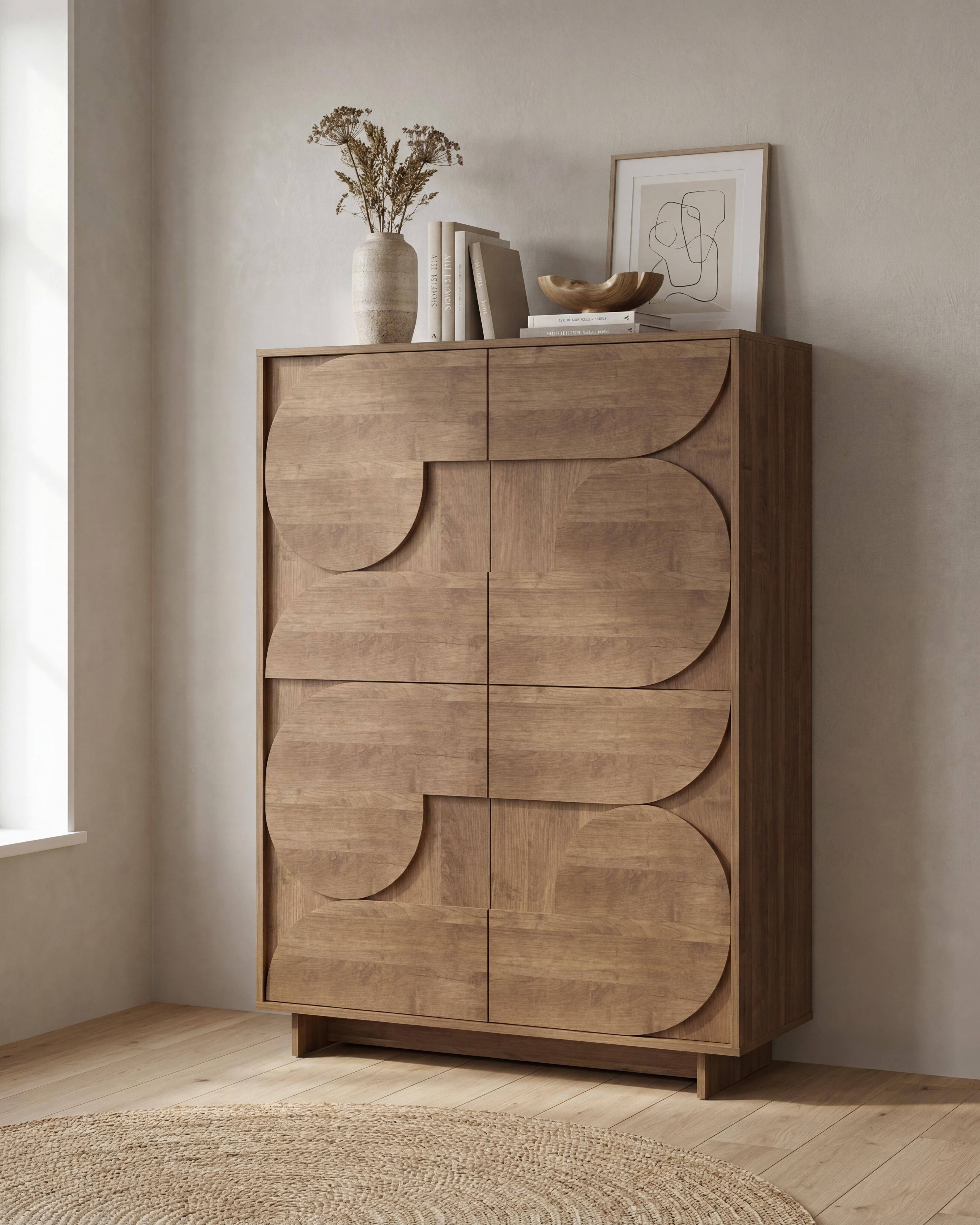Home affaire Highboard Zen, B/H 105/147 cm, 4 Türen, Hochkommode, Stauraumschrank, Push-to-open, 3D-Fronten, Mercure-Holzstruktur, viel Stauraum