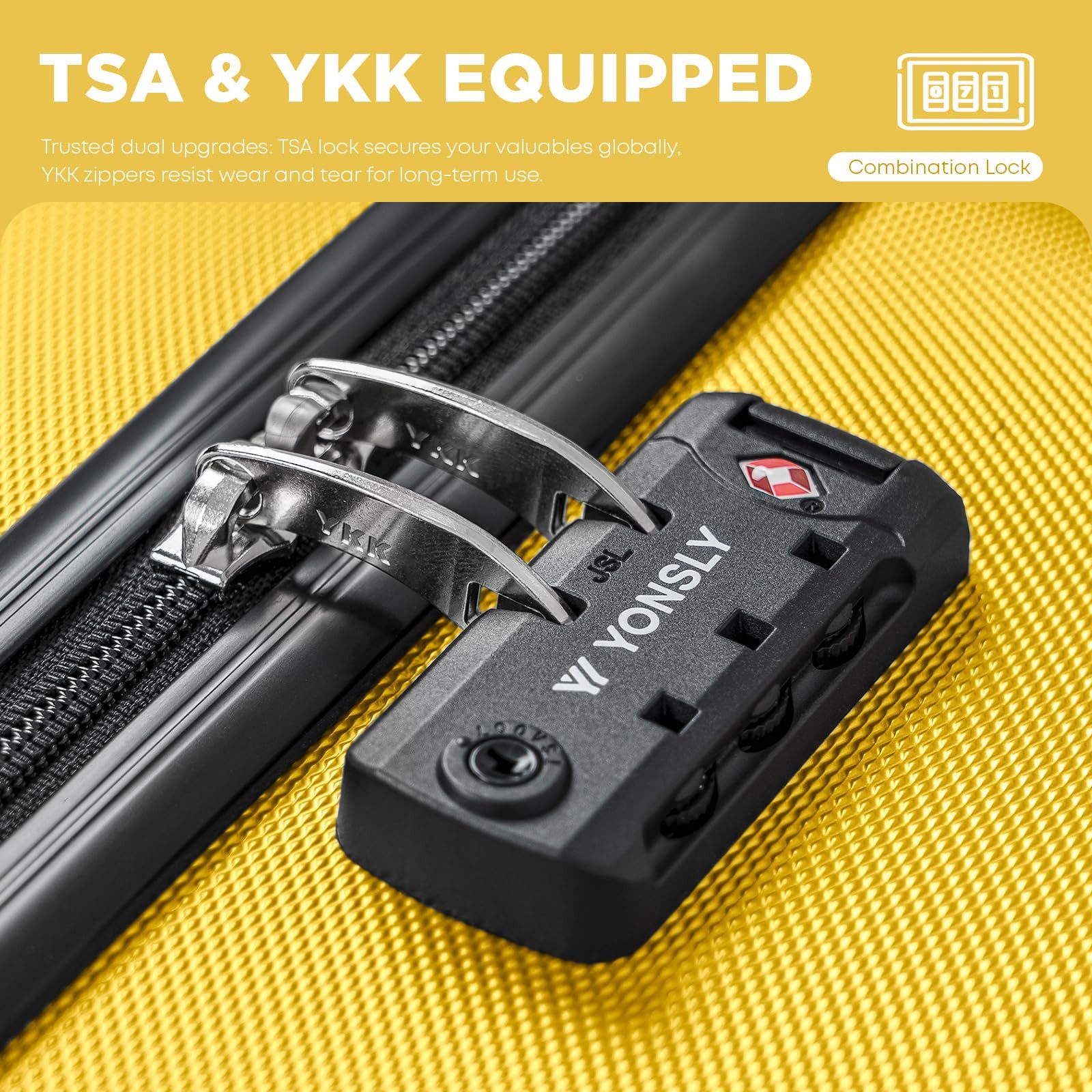 YONSLY Kofferset Premium Reisekoffer TSA-Schloss,YKK-Reißverschluss Hartschalen-Koffer, 4 Rollen, (3 tlg., M-L-XL-Set), Trolley Kabinenkoffer Rollkoffer Suitcase Handgepäck Teleskopstange