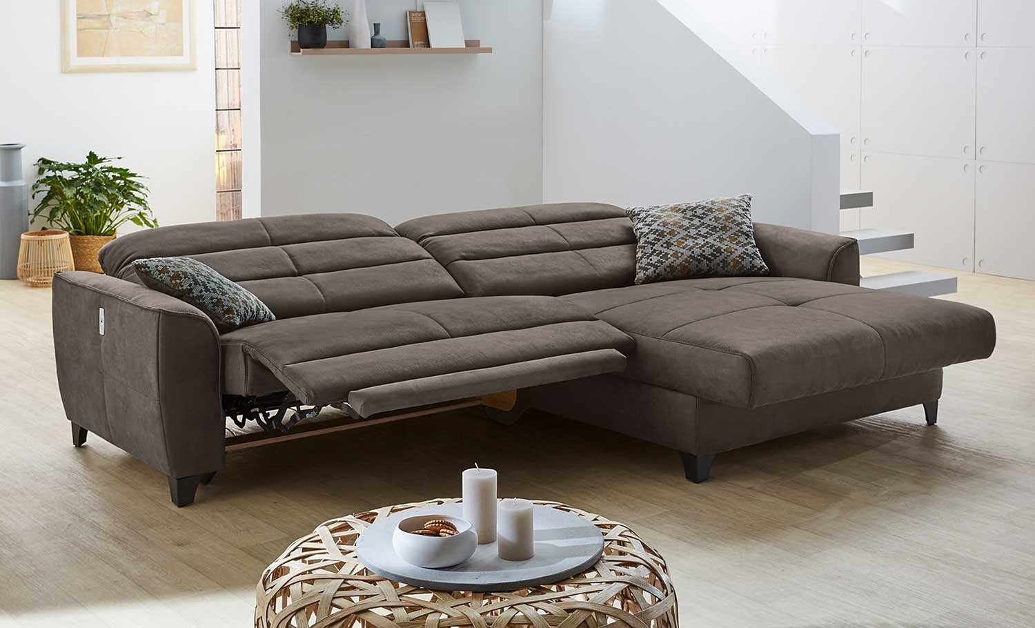 Sofa DOUBLE ONE, B Braun, elektrische Mikrofaserbezug, cm 288 USB-Ladeanschluss cm, T Relaxfunktion, 187 x mit
