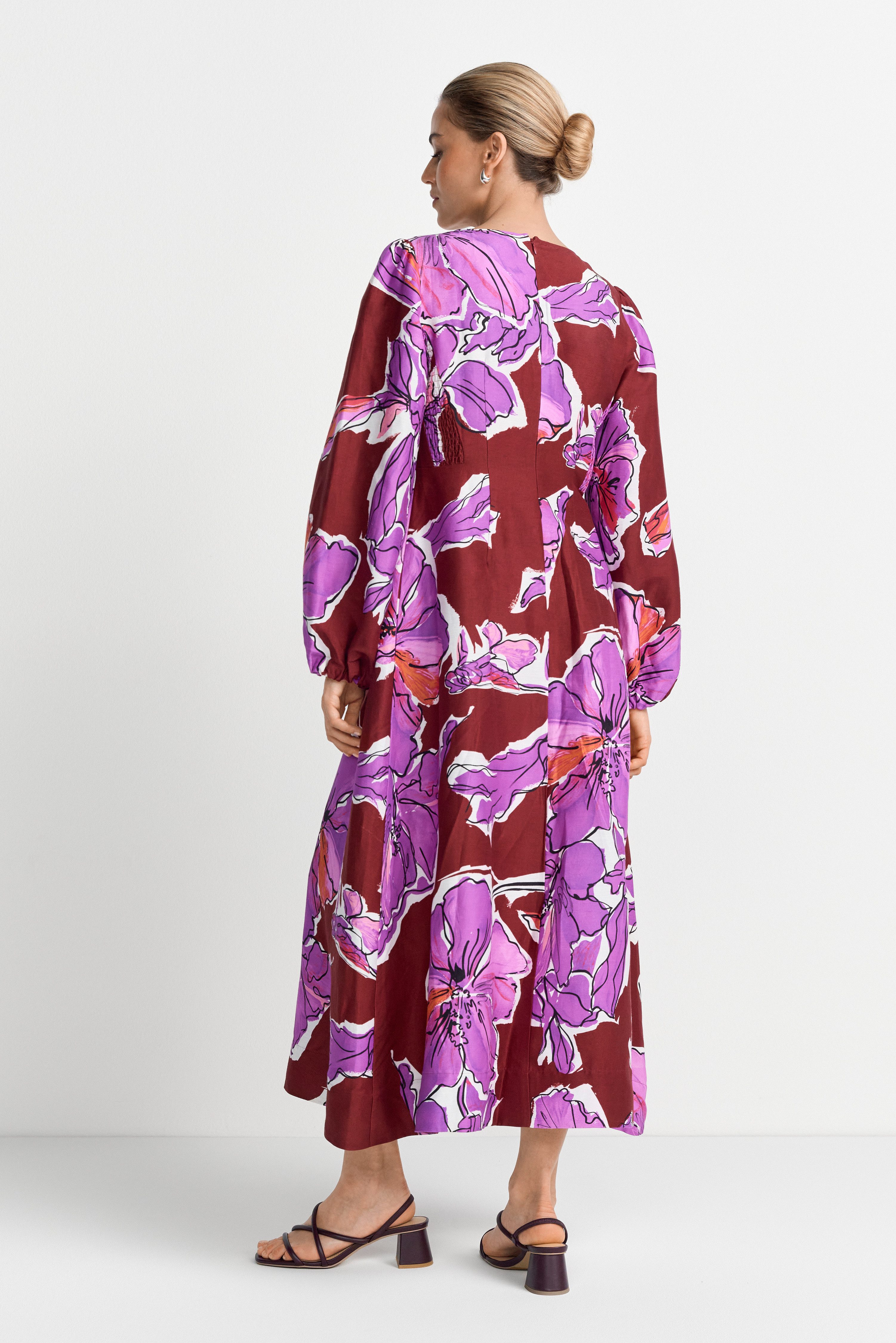 RICHROYAL Maxikleid aus Leinen-Mix, Allover Blumenprint