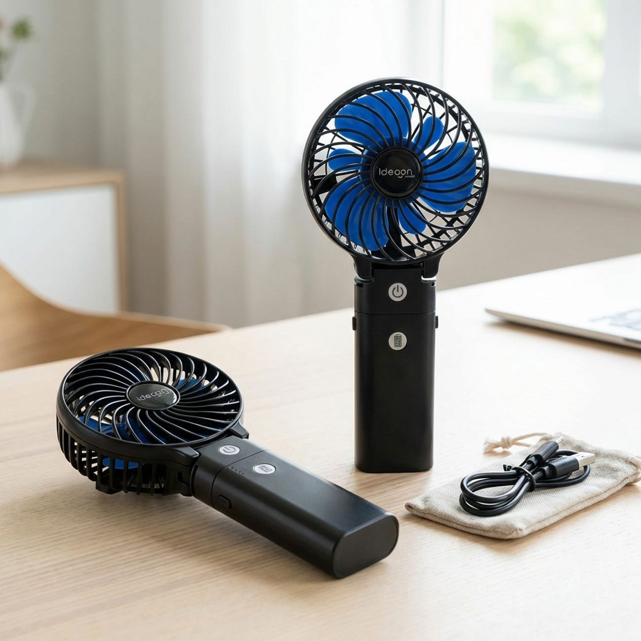 shop'n smile ideoon Handventilator Leistungsstarker Akku Tischventilator 5200mAh Powerbank USB, 3 Stufen, Tragbarer Mini Ventilator
