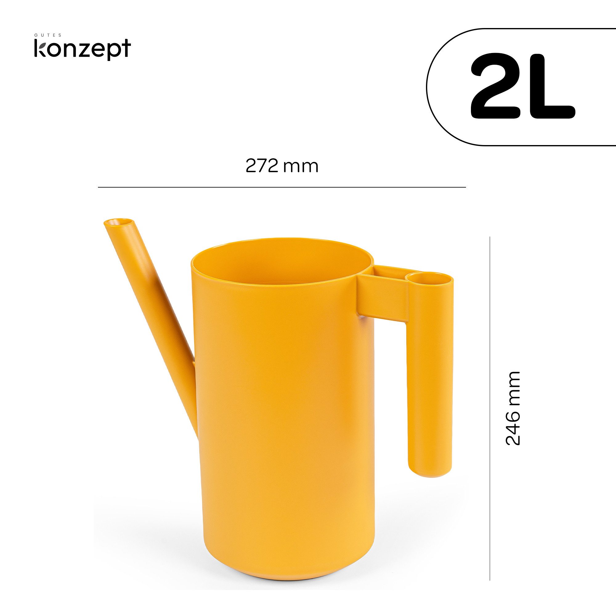 KONZEPT Gießkanne klein 2 L für Zimmerpflanzen, aus Kunststoff, Kompakte Größe: L 27,2 cm, B 12,8 cm, H 24,6 cm, 2 L, 212 g
