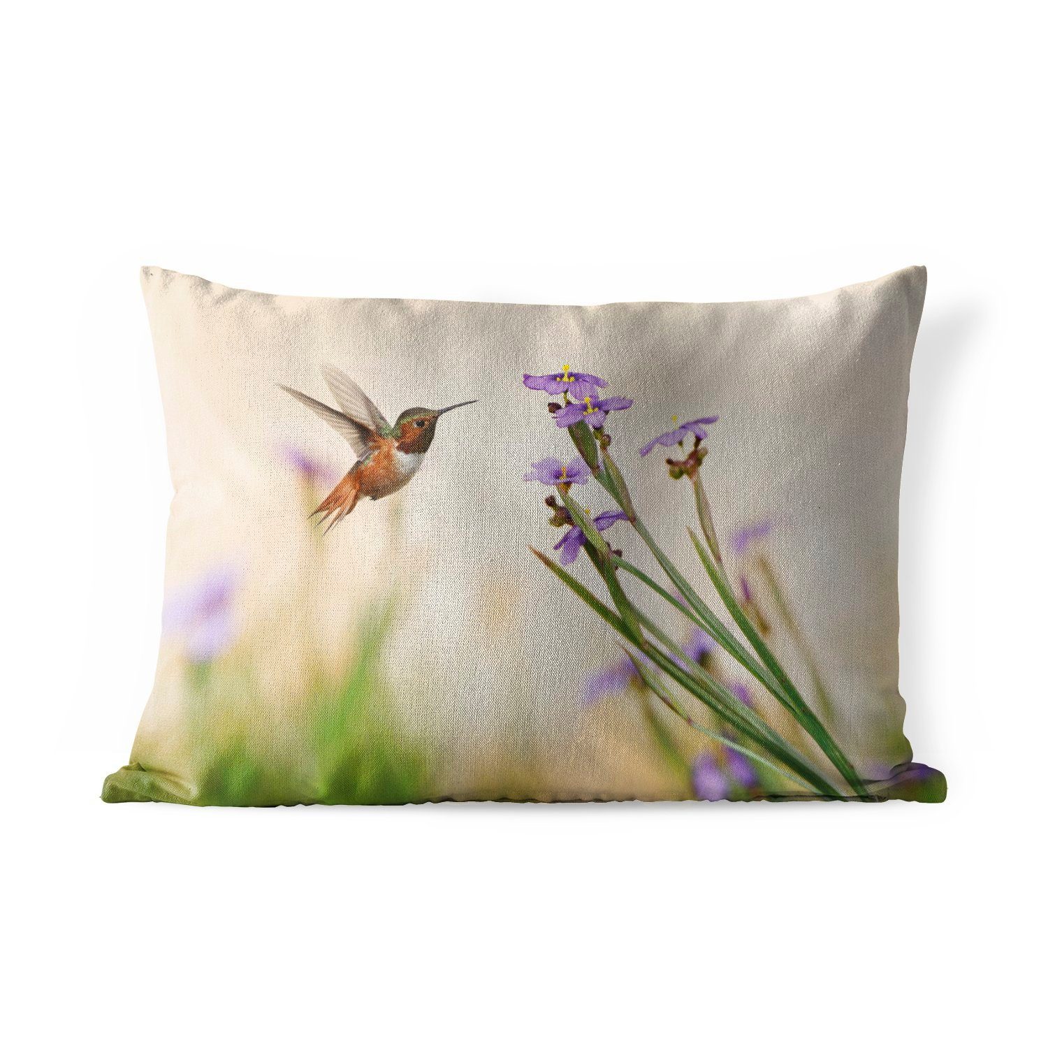 MuchoWow Dekokissen Vogel - Kolibri - Blumen - Lila, Outdoor-Dekorationskissen, Polyester, Dekokissenbezug, Kissenhülle