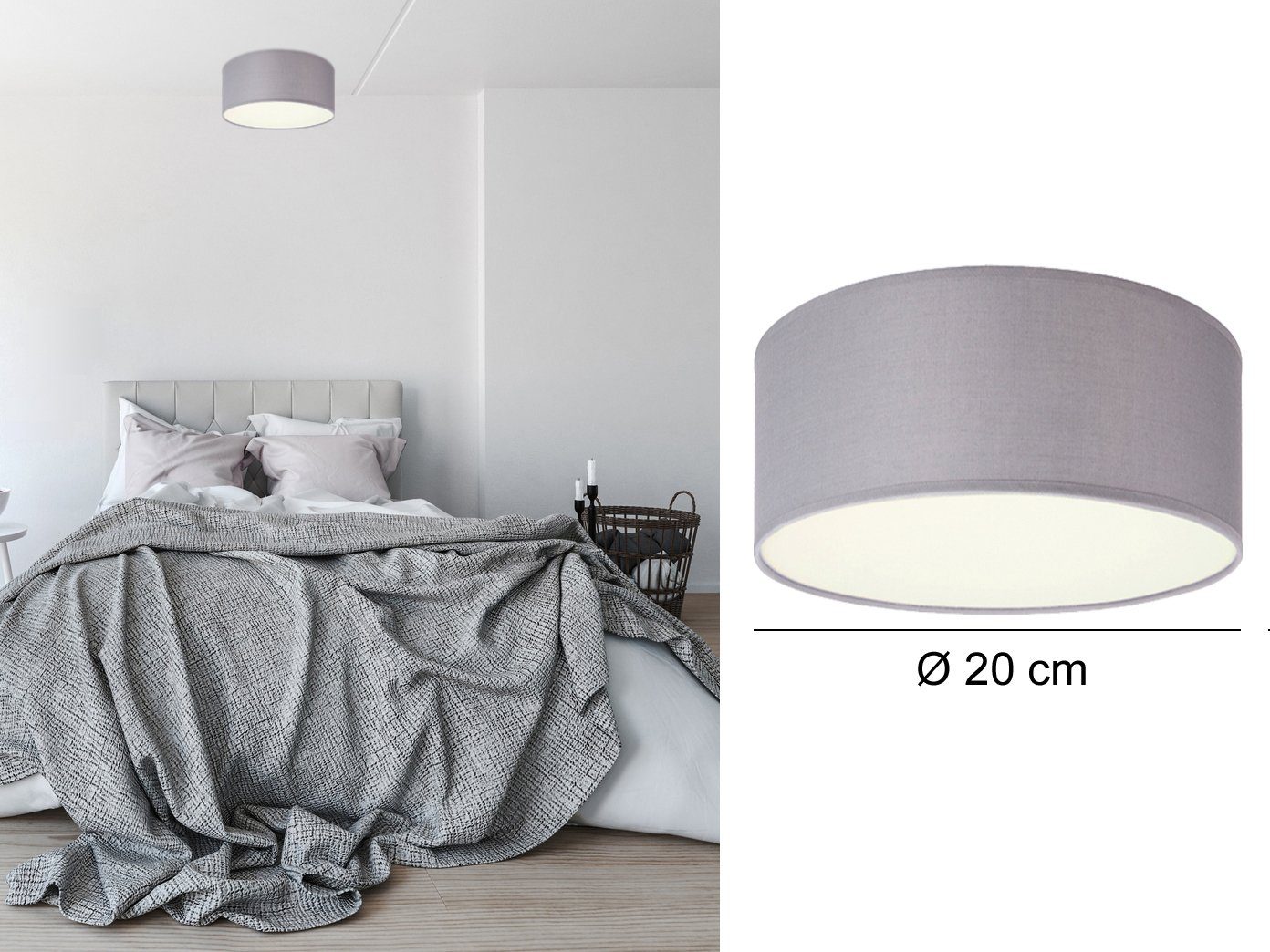 3 x 8,5 Watt LED Leuchtmittel Decken Lampe Ø60 cm Stoff Wohn Schlaf Raum inkl 