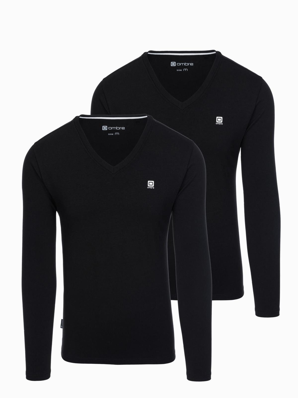 OMBRE Longsleeve 2er-Pack Herren Longsleeves mit V-Ausschnitt