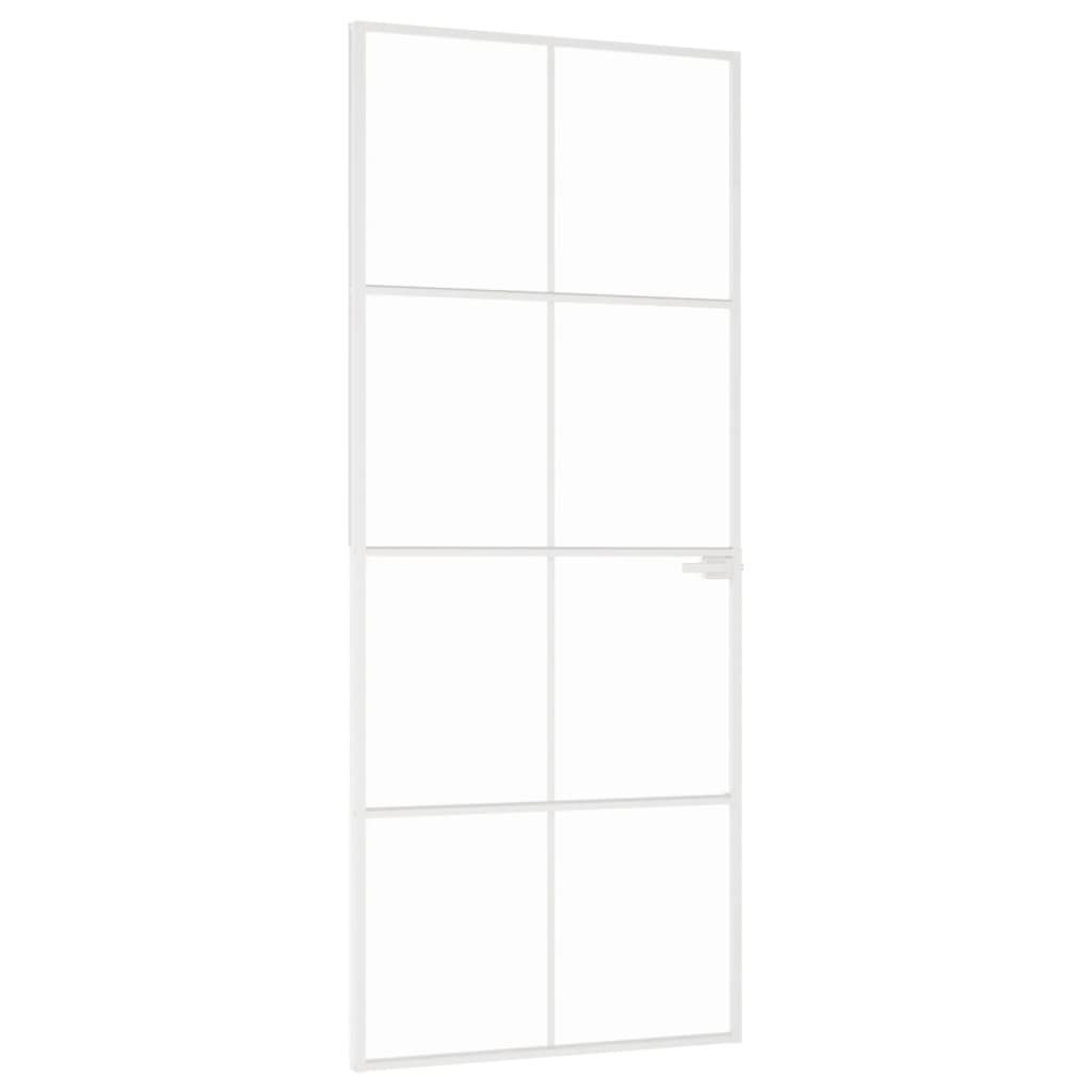 vidaXL Zimmertür 83 x 2015 cm Innentür Weiß 83x201,5 cm Hartglas Aluminium Schlank Zim