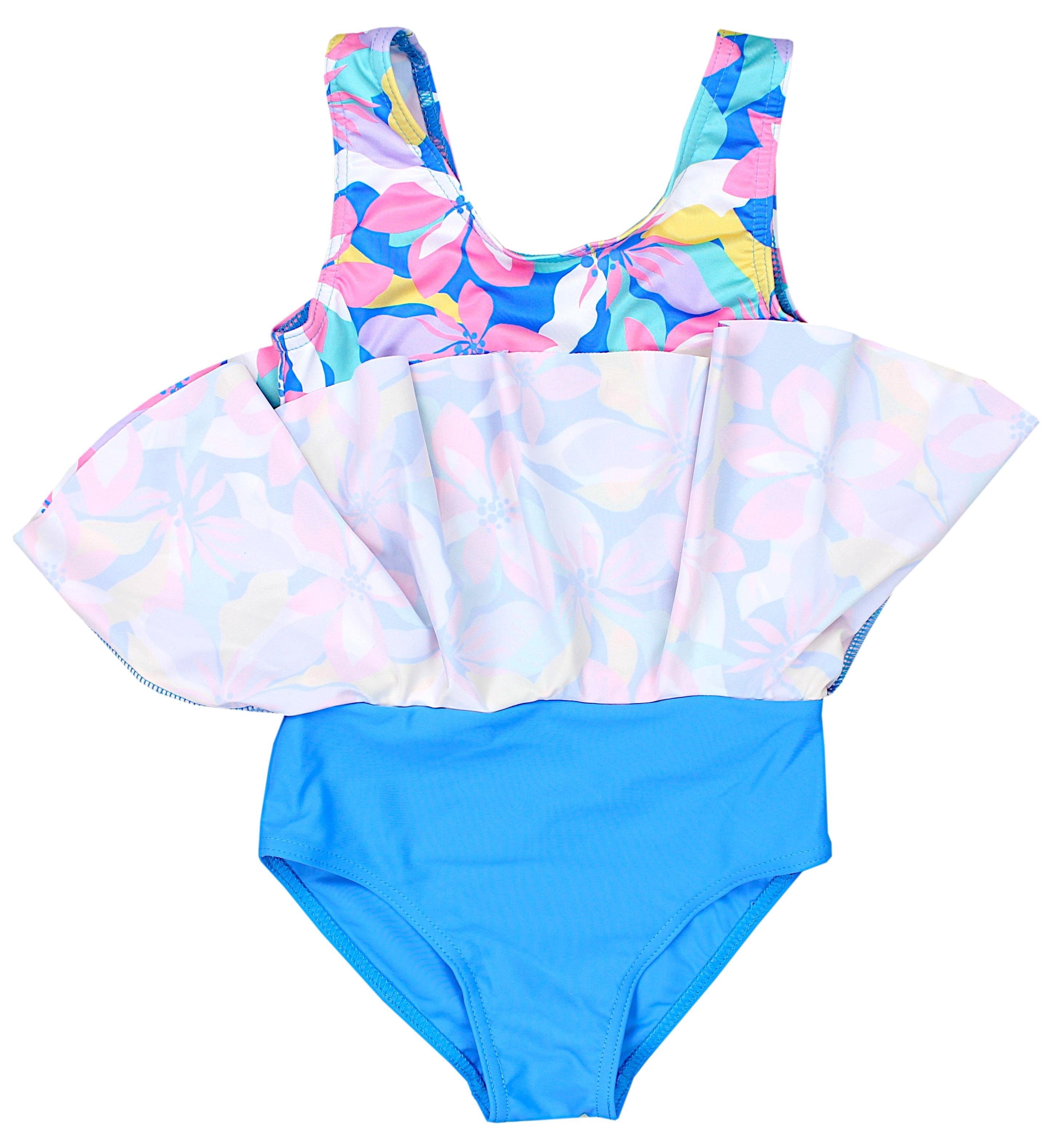 Aquarti Badeanzug Aquarti Mädchen Print Gelb / / mit Badeanzug Blumen / Ringerrücken Rosa Rock Blau 029D mit 