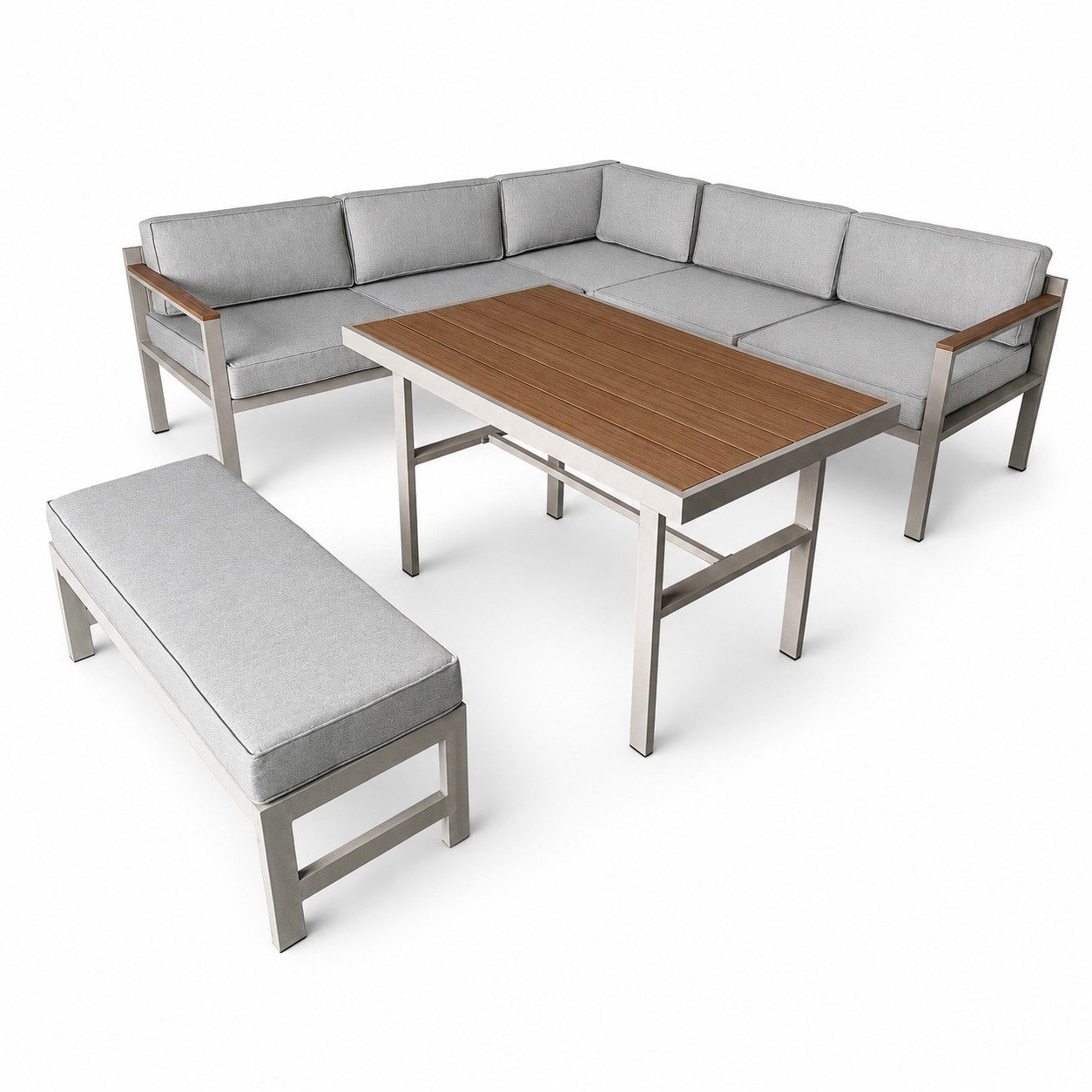 Greemotion Gartenlounge-Set Miami Stahl grau mit Esstisch Bank, (5-tlg), inkl. Kissen