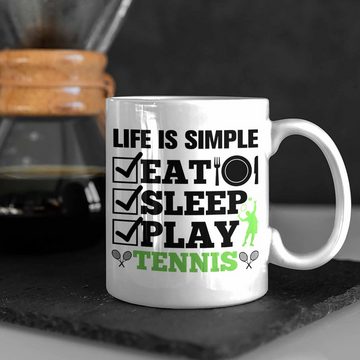 Trendation Tasse Trendation - Tennis Tasse Geschenk für Tennisspieler mit Spruch für Männer Frauen Eat Sleep Tennis