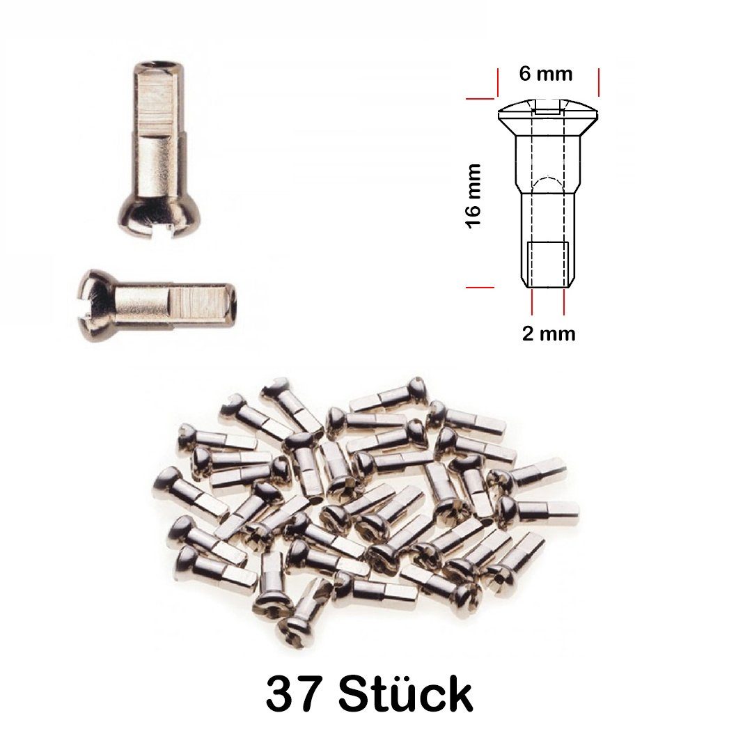 Büchel Fahrrad-Laufrad 37 Stück Speichen Nippel Felge Laufrad ROSTFREI 2,0 mm x 16mm MESSING
