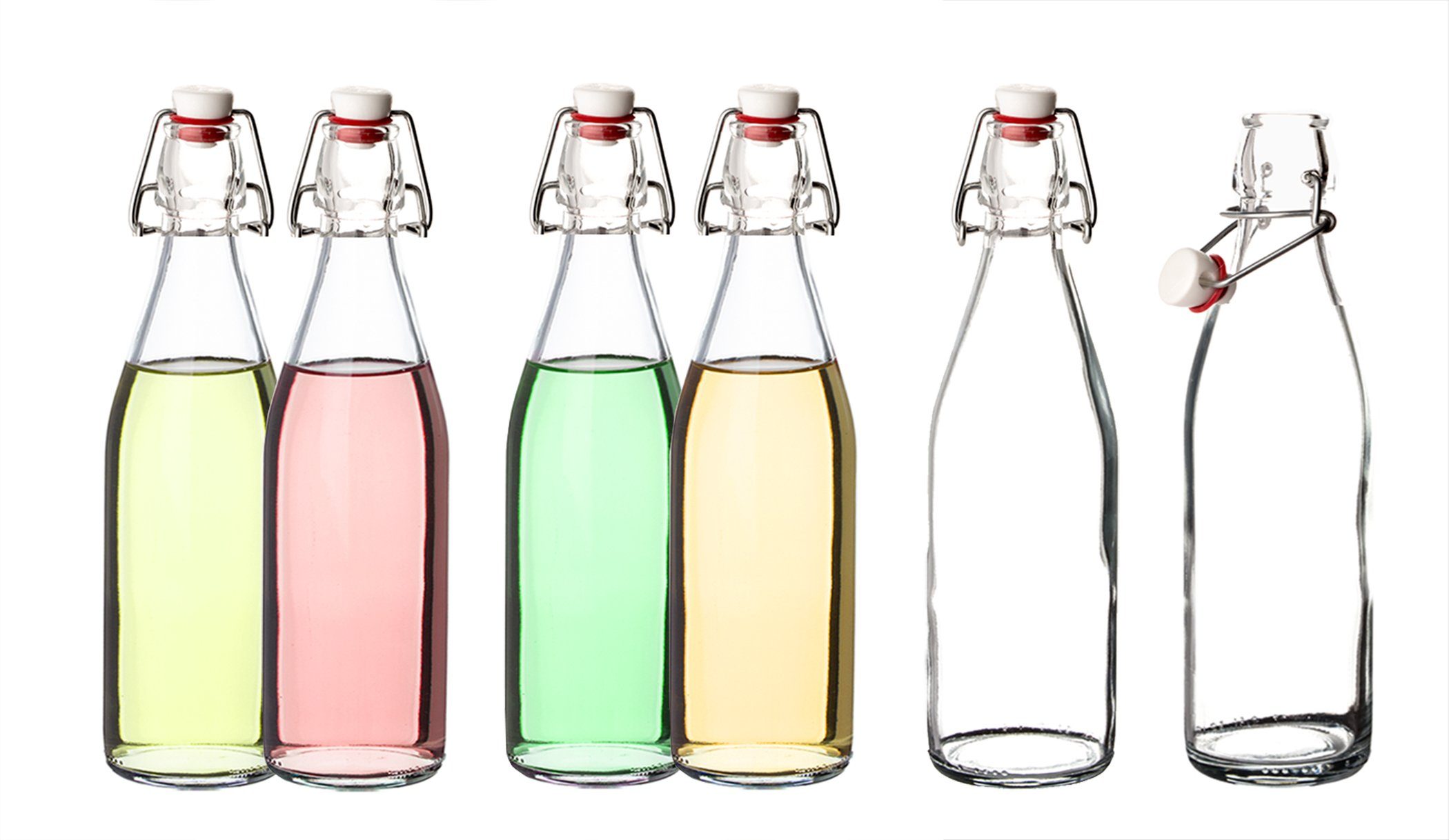 Bormioli Rocco Trinkflasche »Glasflaschen mit Bügelverschluss Giara  6−teilig − Füllmenge 500 ml − Höhe 27 cm − Draht−Bügelflasche rund mit  Gummidichtung«