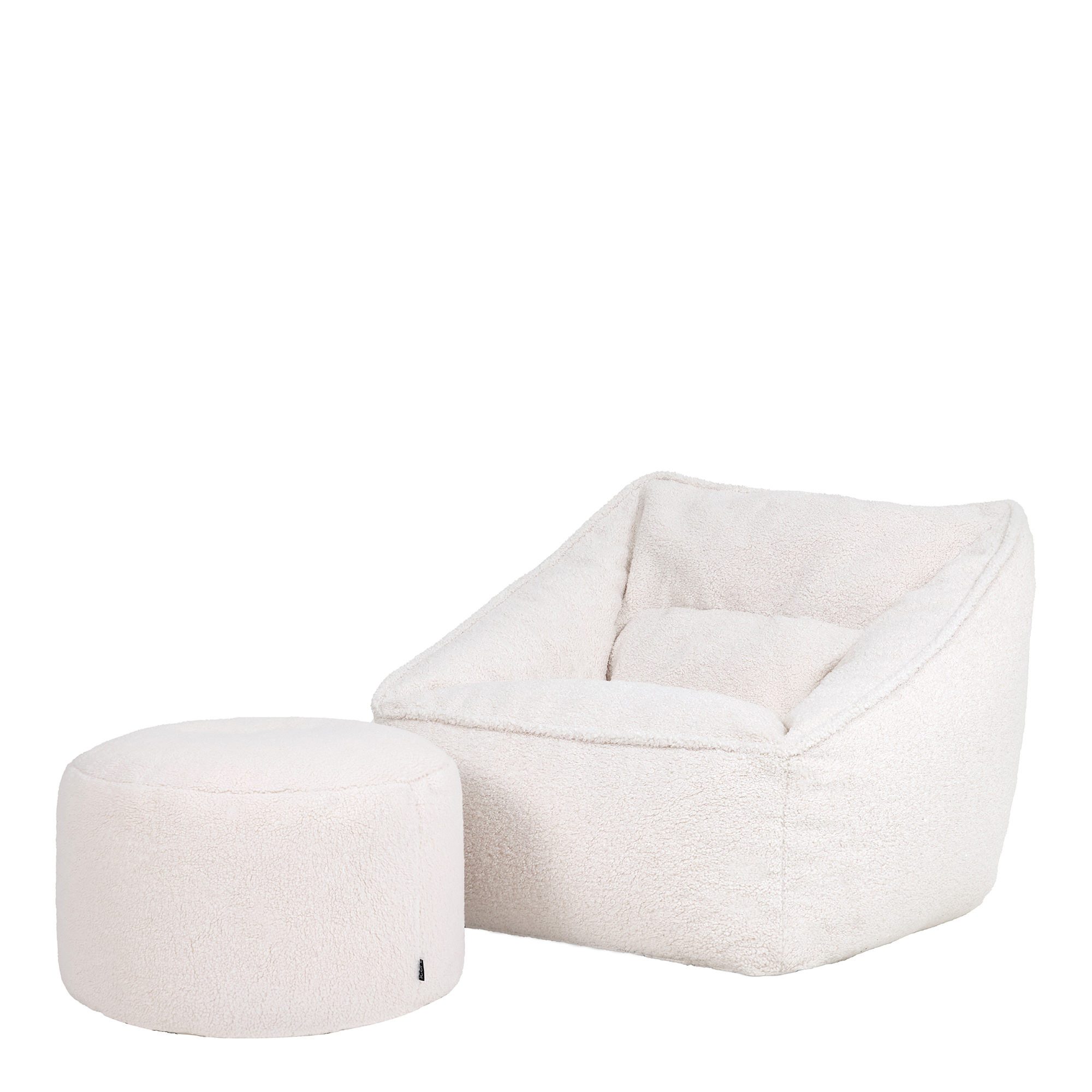 Sitzsack Riesen Sitzsack Sessel XXL aus Sherpa Flauschig „Borg" mit Sitzpouf