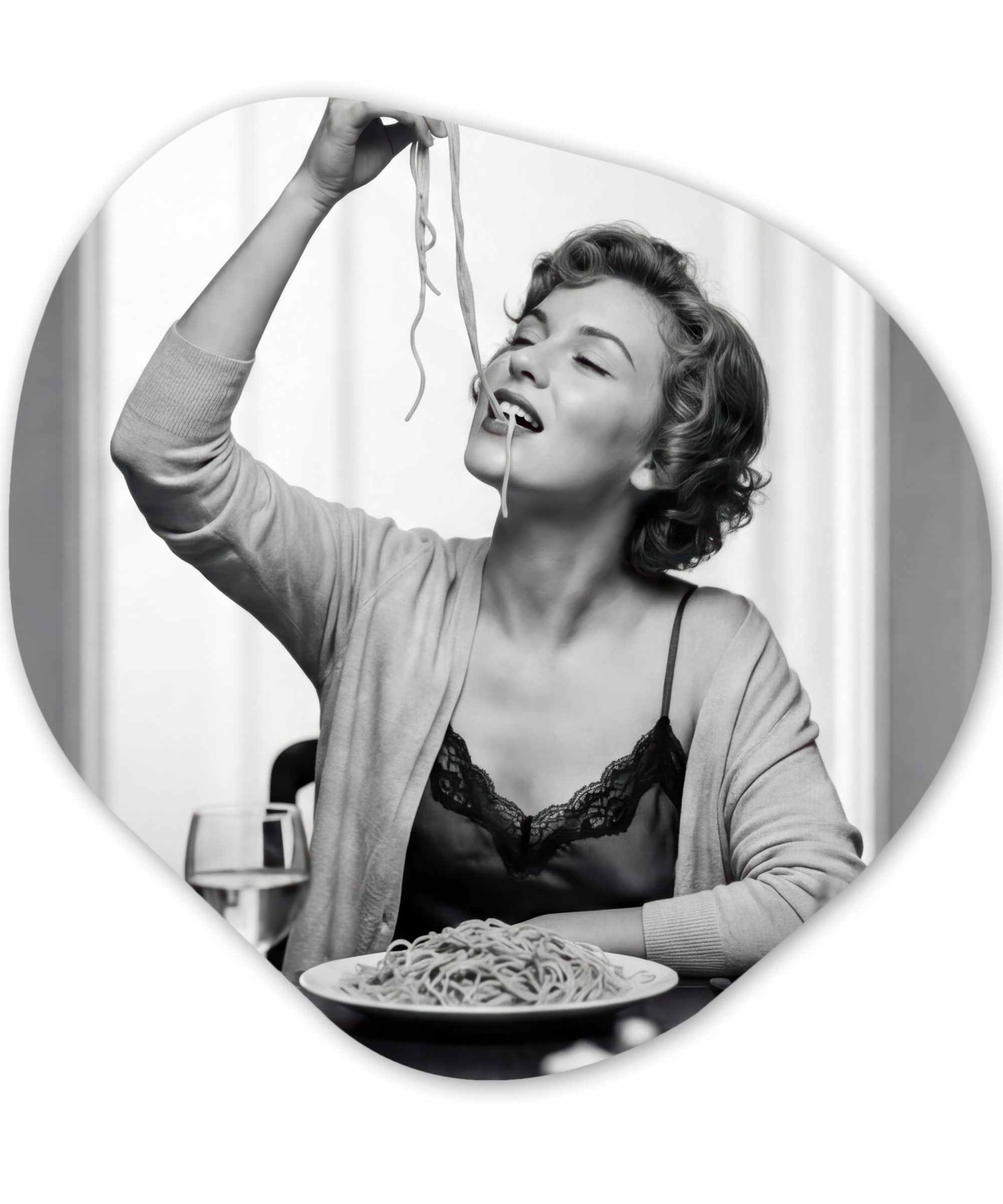 MuchoWow Gemälde Frau - Spaghetti - Schwarz - Weiß, Fotodruck (1 St), Wandbild Abstrakt, Wohnzimmer Schlafzimmer Wanddekoration, 40x40 cm