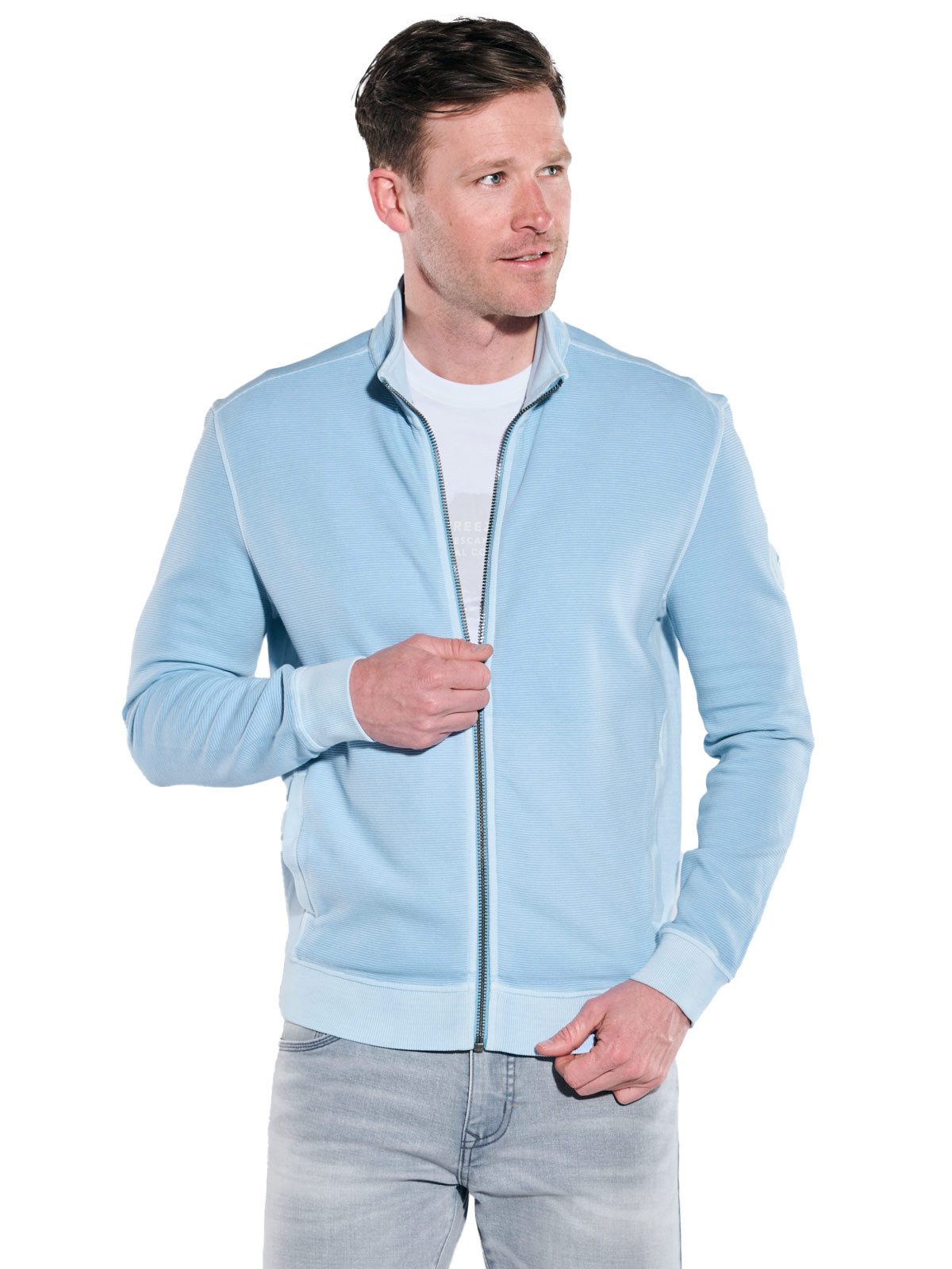 Engbers Sweatjacke engbers Herren Sweatjacke mit Stehkragen, Hellblau günstig online kaufen