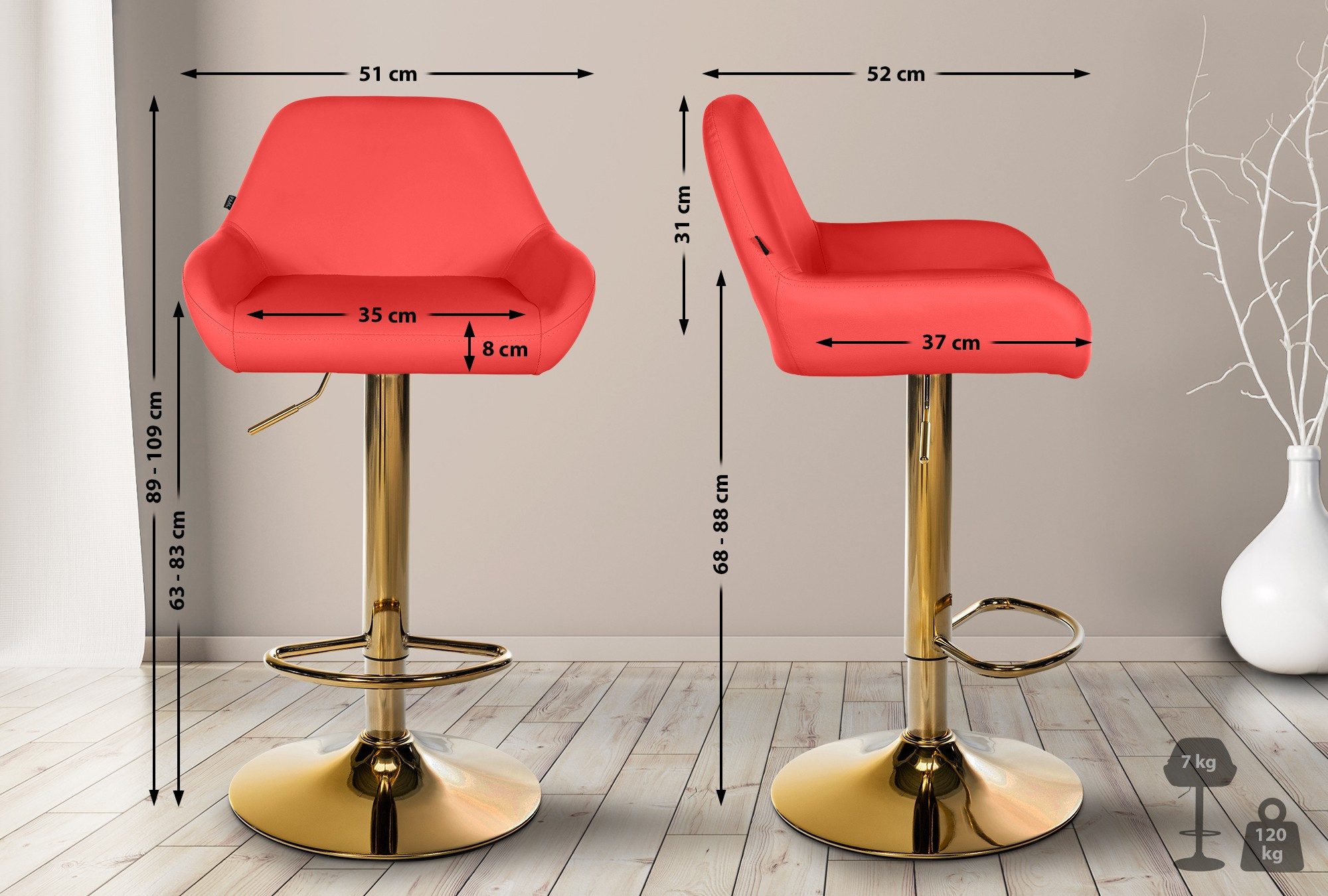 CLP Barhocker Braga, Kunstleder-Bezug, Gold-Optik, höhenverstellbar günstig online kaufen