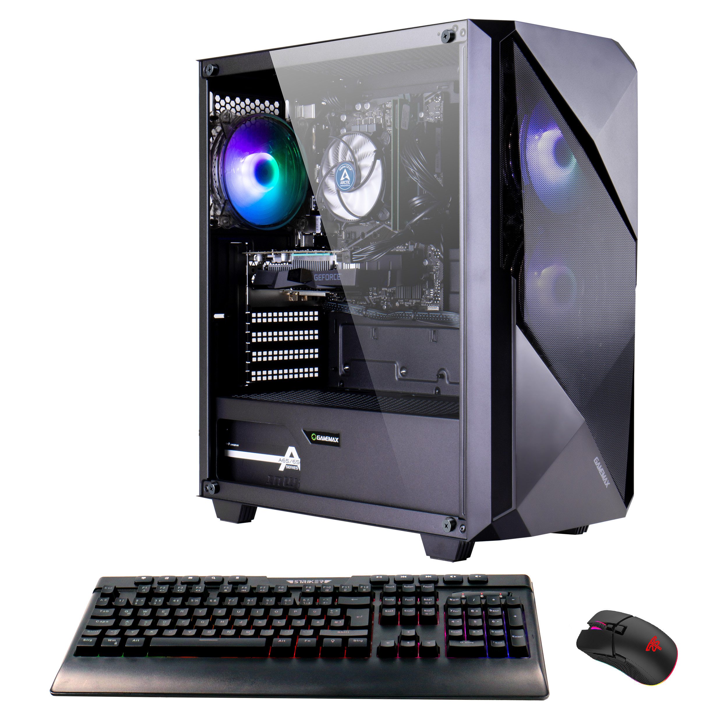 GAMEMAX Striker 7388 Gaming-PC (AMD Ryzen 5 5500, RTX 4060, 32 GB RAM, 1000 GB SSD, Luftkühlung, Windows 11)