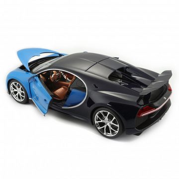 Bburago Modellauto Bugatti Chiron (schwarz-blau), Maßstab 1:18, detailliertes Modell