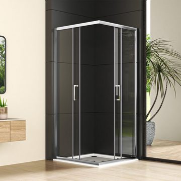 Boromal Dusch-Doppelschiebetür Duschkabine mit Schiebetüren 80x100 100x80 Eckdusche mit Rollensystem, 80x185 cm, Glas, Montage auf Duschtasse sowie ebenerdig möglich.