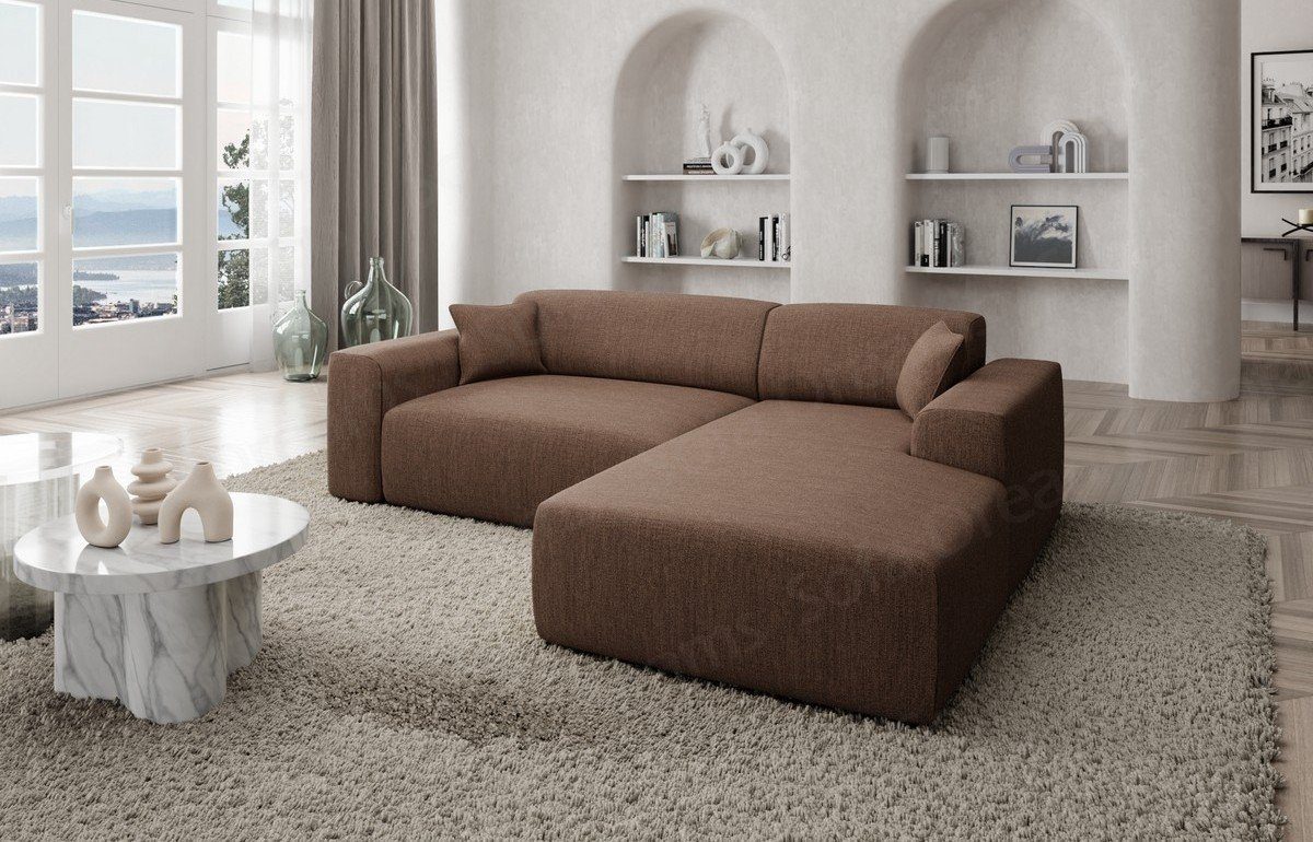 Sofa Dreams Ecksofa Designer Stoffsofa Mallorca L Form kurz Modern Stoff Sofa, Strukturstoff, Loungesofa dunkelbraun18