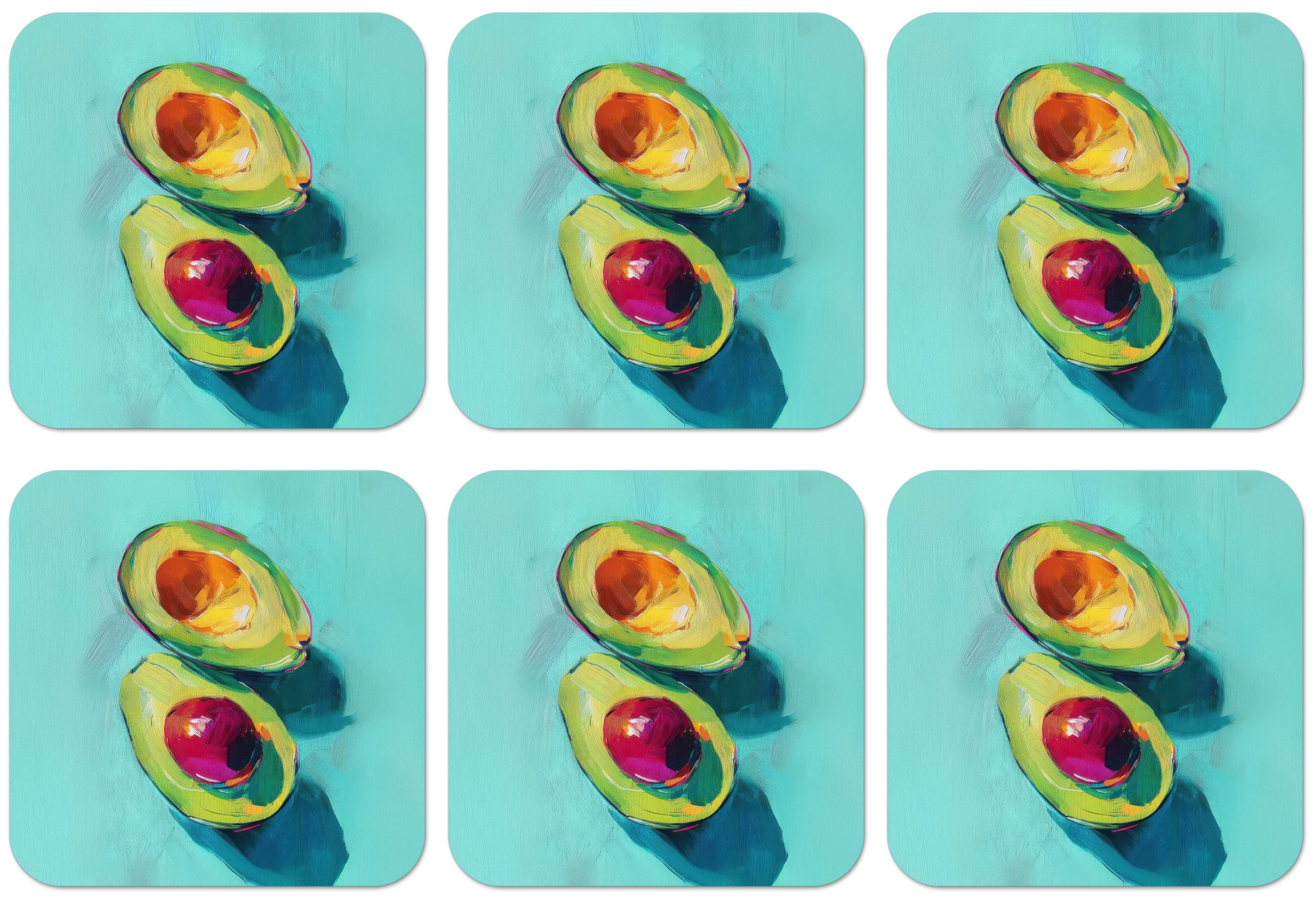 MuchoWow Glasuntersetzer Avocado - Grün - Saatgut - Schatten, Zubehör für Gläser, 6-tlg., Tassenuntersetzer Kork, Quadrat, Untersetzer Set Gläser, 10x10 cm
